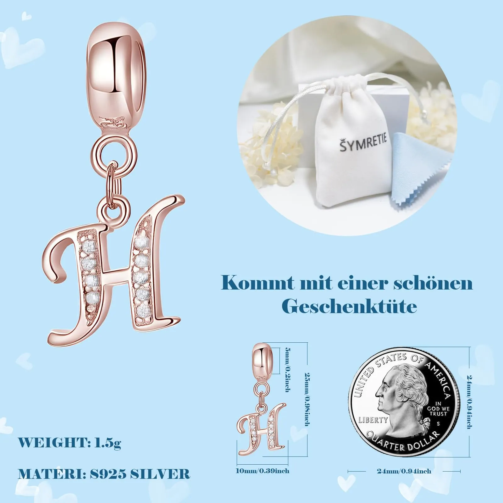 Symretie Bead Charm Ciondolo Argento Sterling 925 con Cubic Zirconia per Braccialetti e Collane Europee - immagine 4