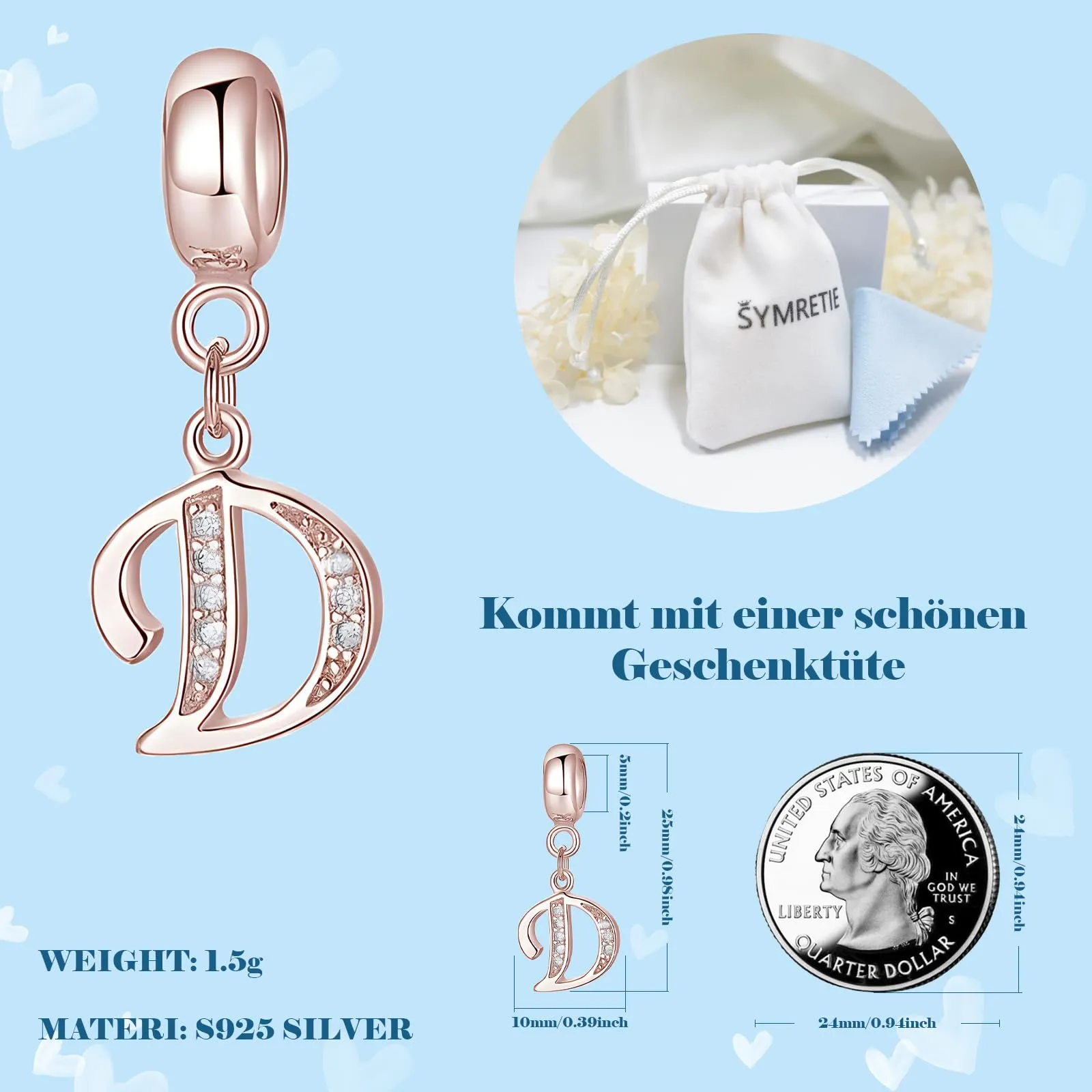 Symretie Bead Charm Ciondolo Argento Sterling 925 con Cubic Zirconia per Braccialetti e Collane Europei - immagine 4