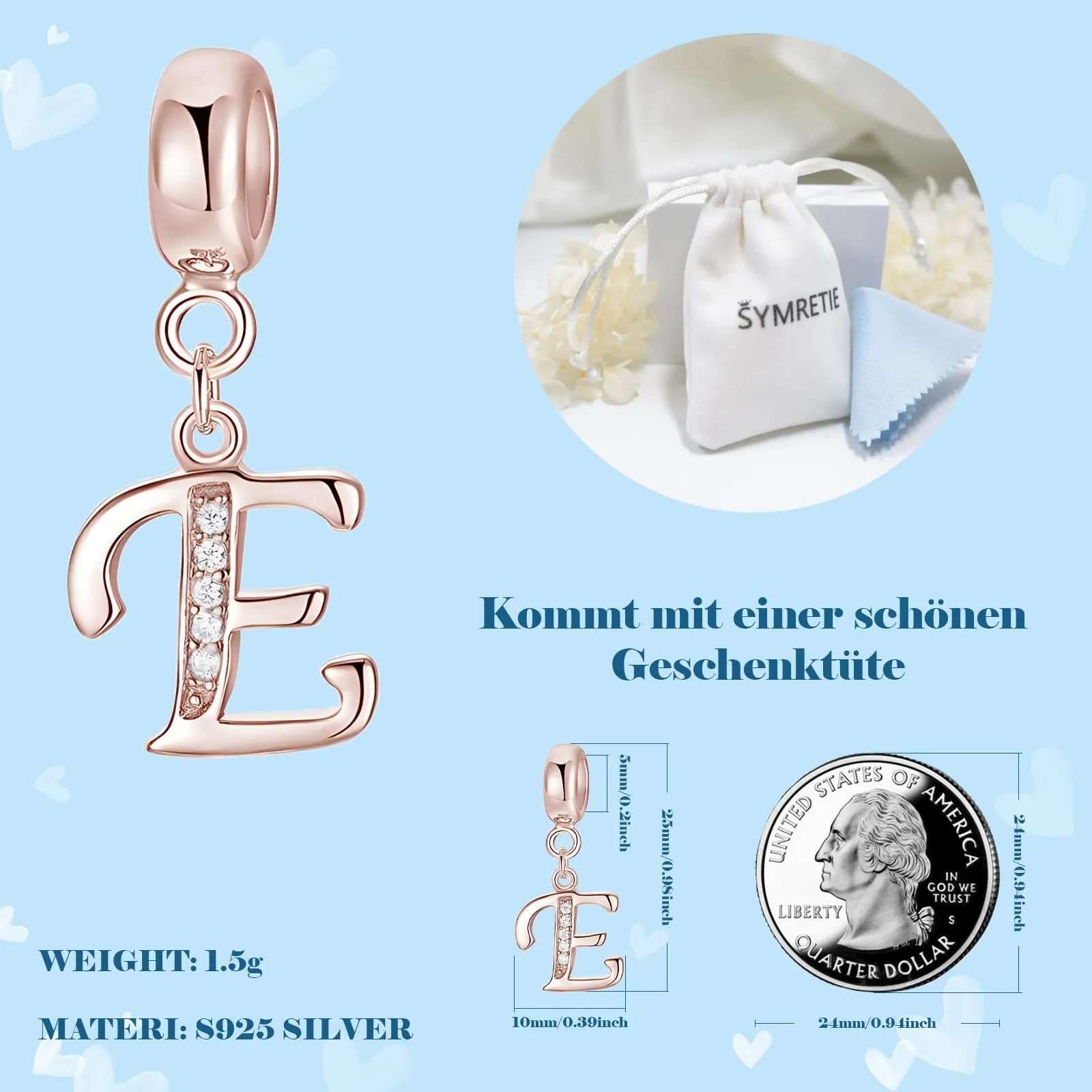 Symretie Bead Charm Ciondolo Argento Sterling 925 con Cubic Zirconia per Pandora, Compatibile con Braccialetti e Collane Europei - immagine 4