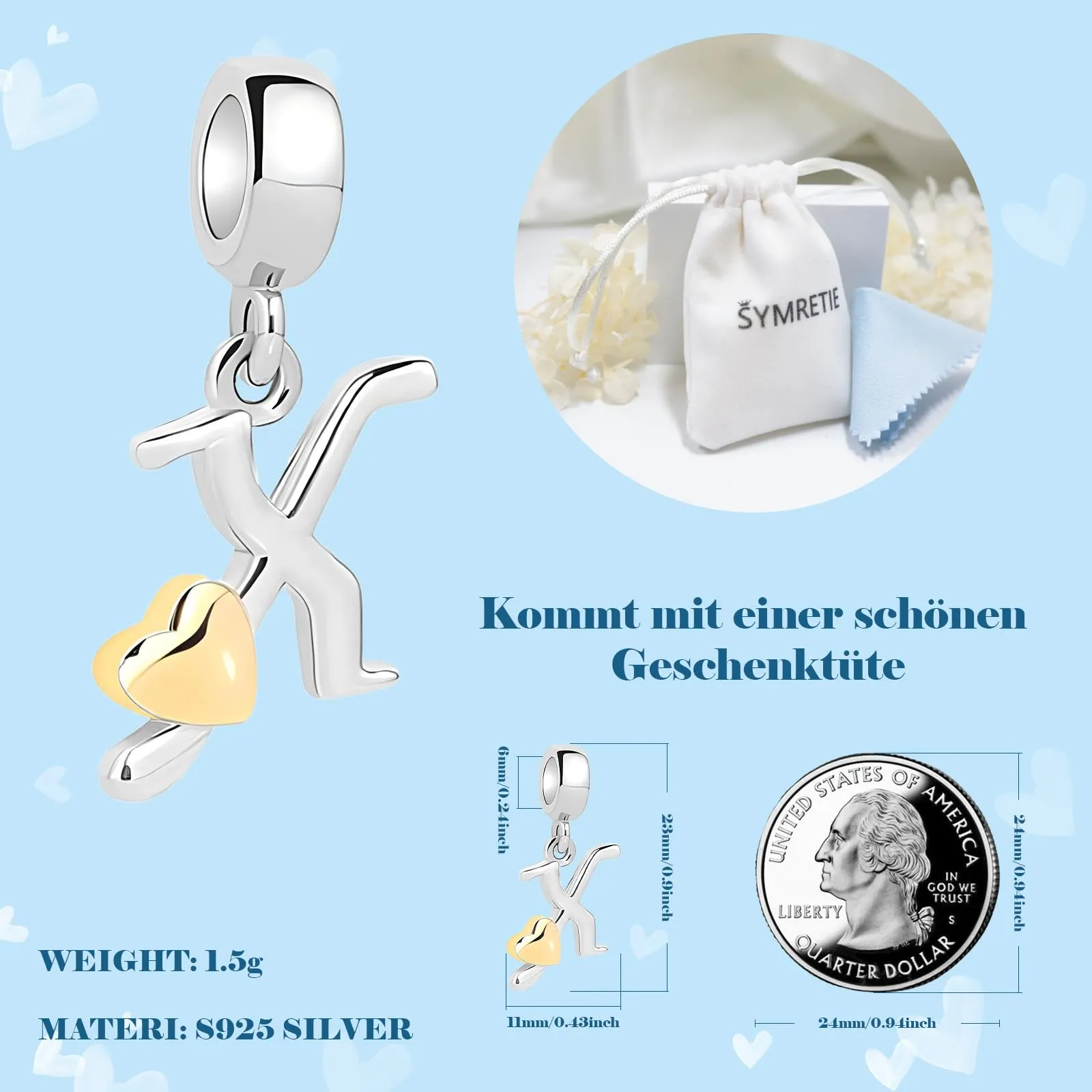 Symretie Bead Charm Ciondolo Argento Sterling 925 con Cubic Zirconia per Braccialetti e Collane Europei - immagine 4