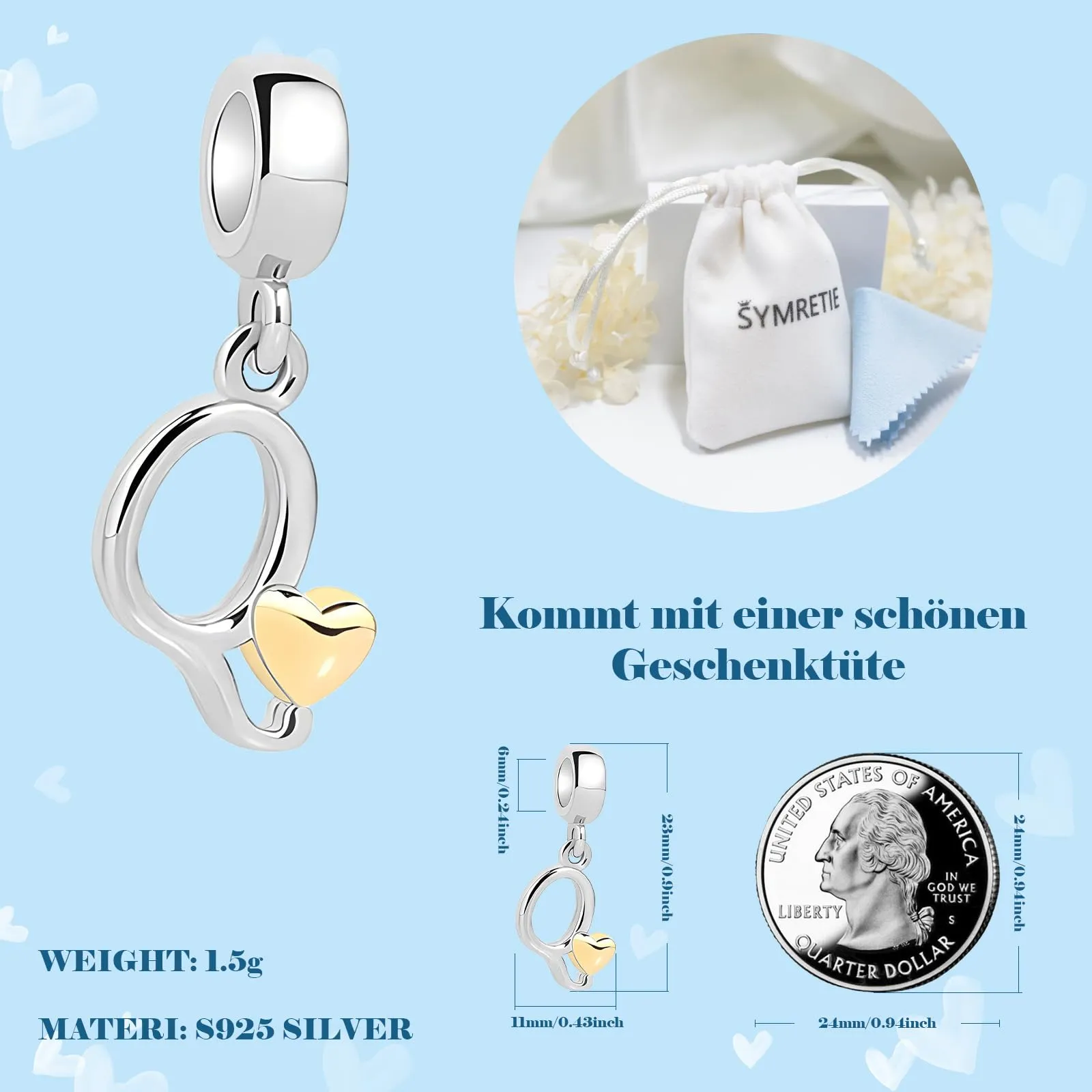 Symretie Bead Charm Ciondolo Argento Sterling 925 con Cubic Zirconia per Pandora Braccialetti e Collane Europee - immagine 4