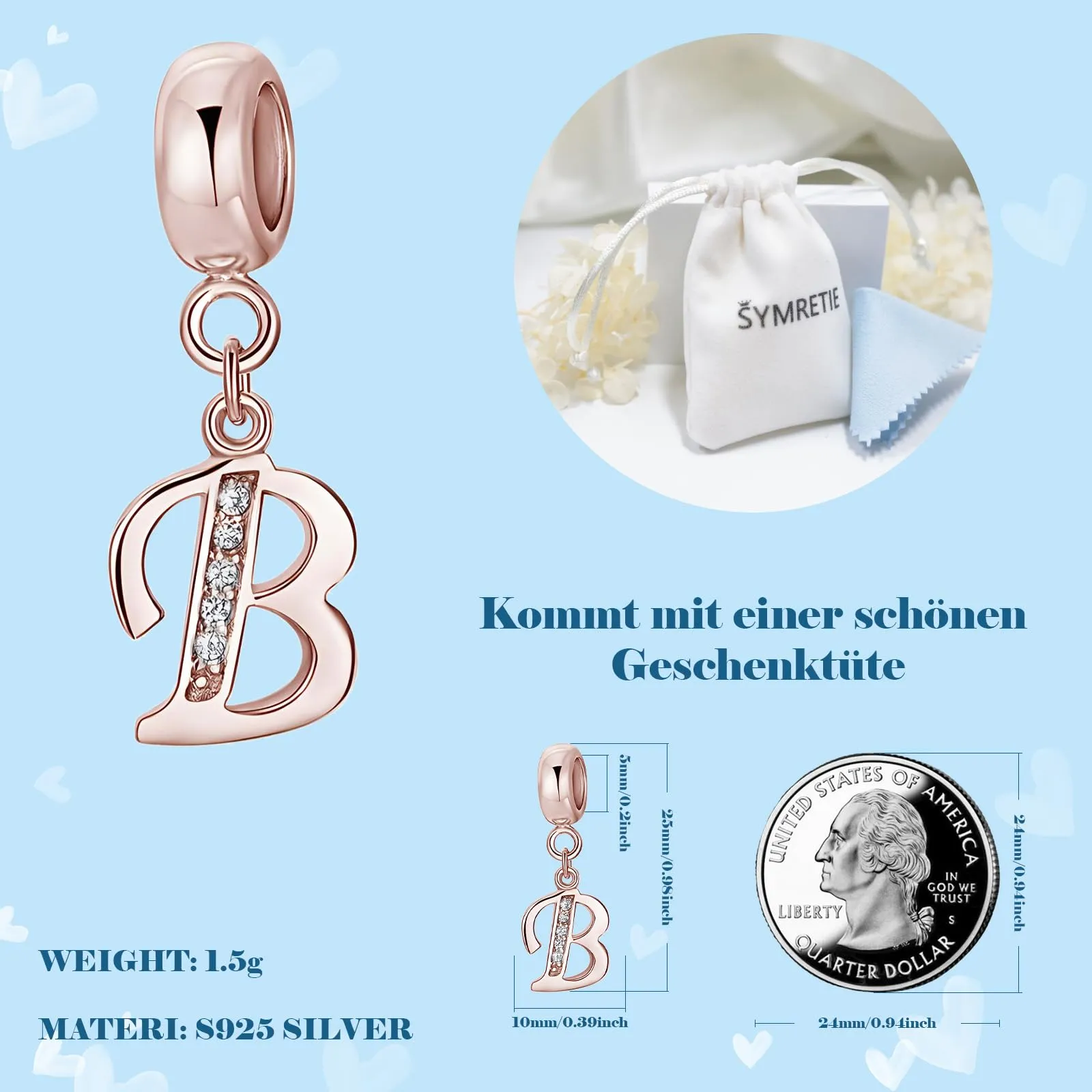 Symretie Bead Charm Ciondolo Argento Sterling 925 con Cubic Zirconia per Braccialetti e Collane Europei - immagine 4