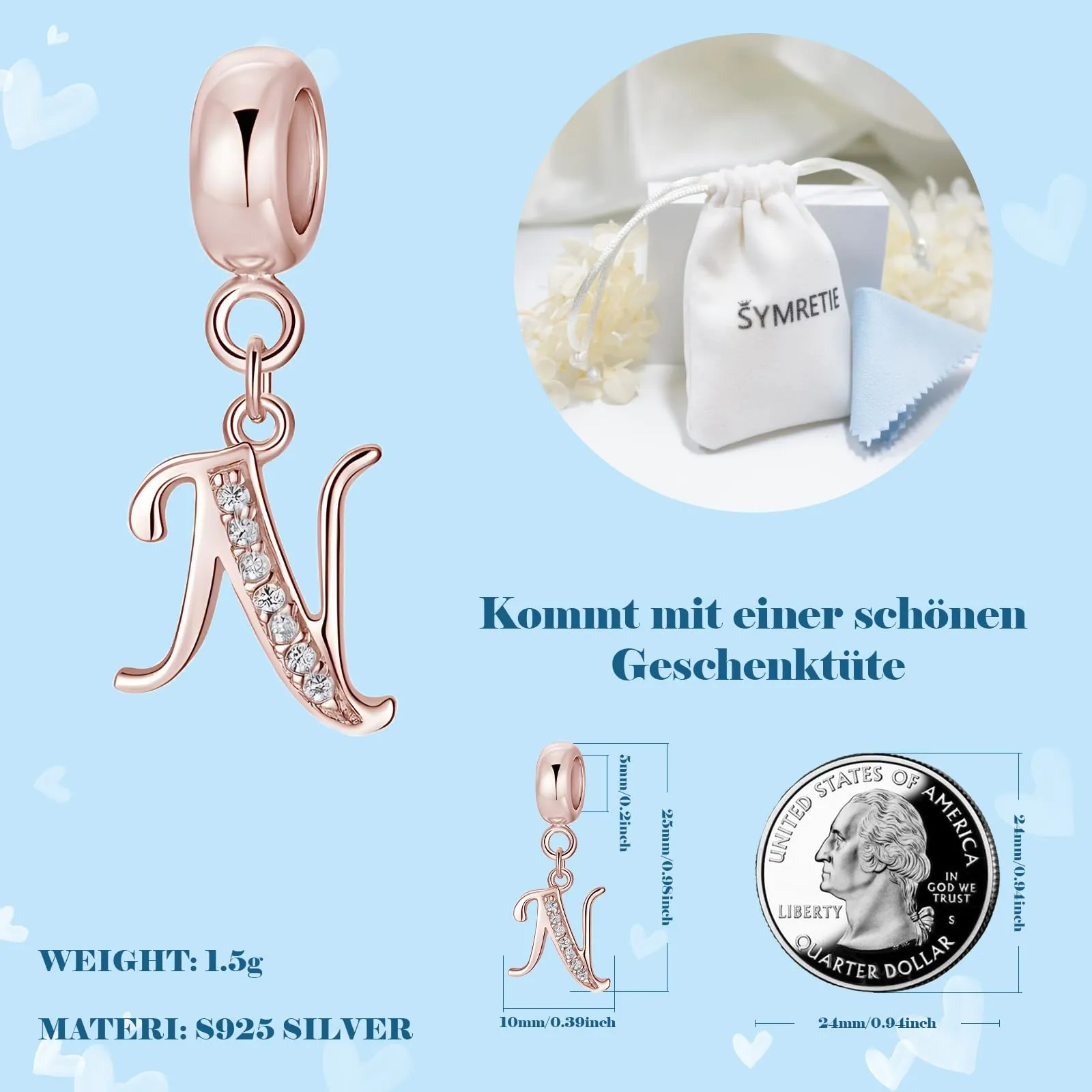 Symretie Bead Charm Ciondolo Argento Sterling 925 con Cubic Zirconia per Braccialetti e Collane Europee - immagine 4