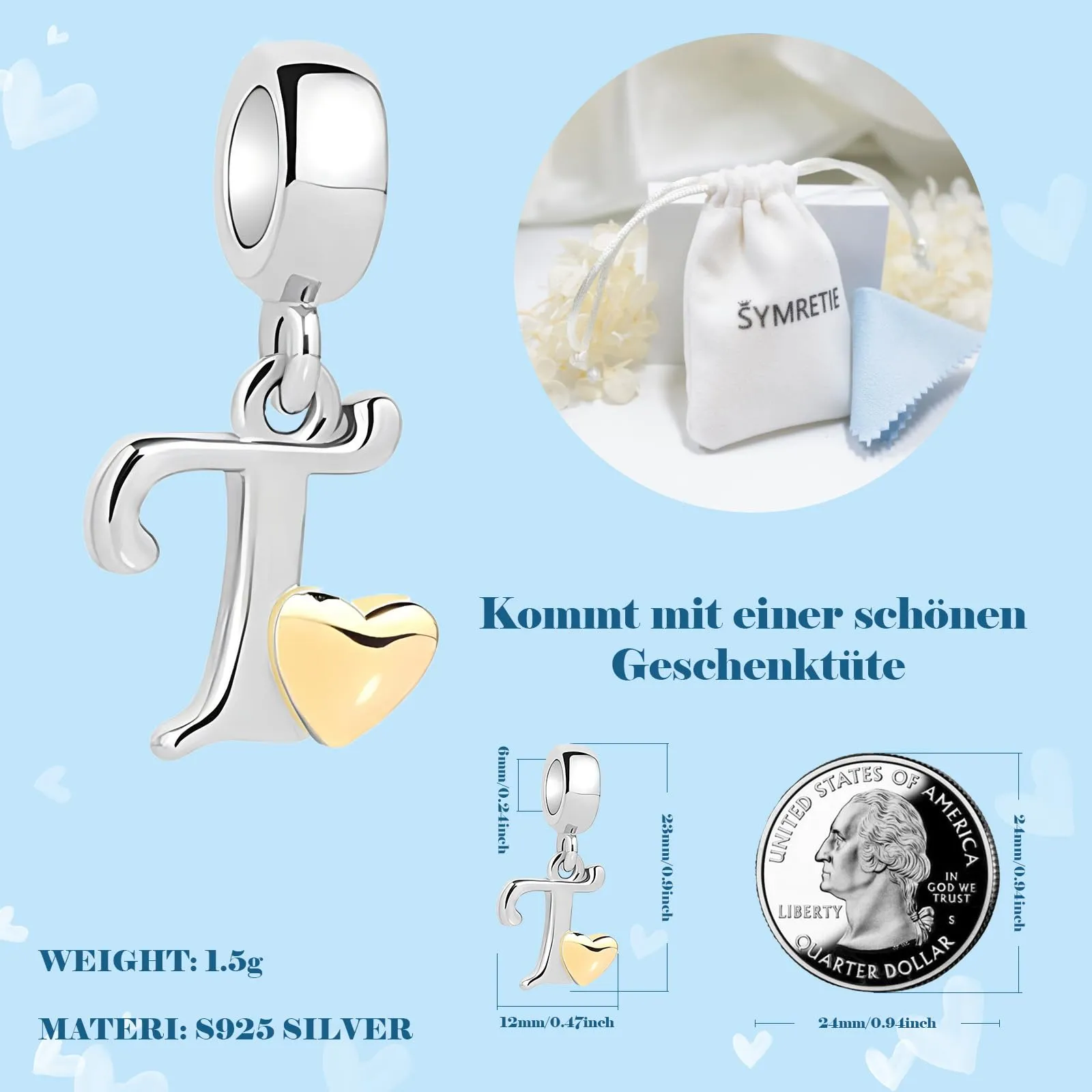 Symretie Bead Charm Ciondolo Argento Sterling 925 con Cubic Zirconia per Braccialetti e Collane Europee - immagine 4