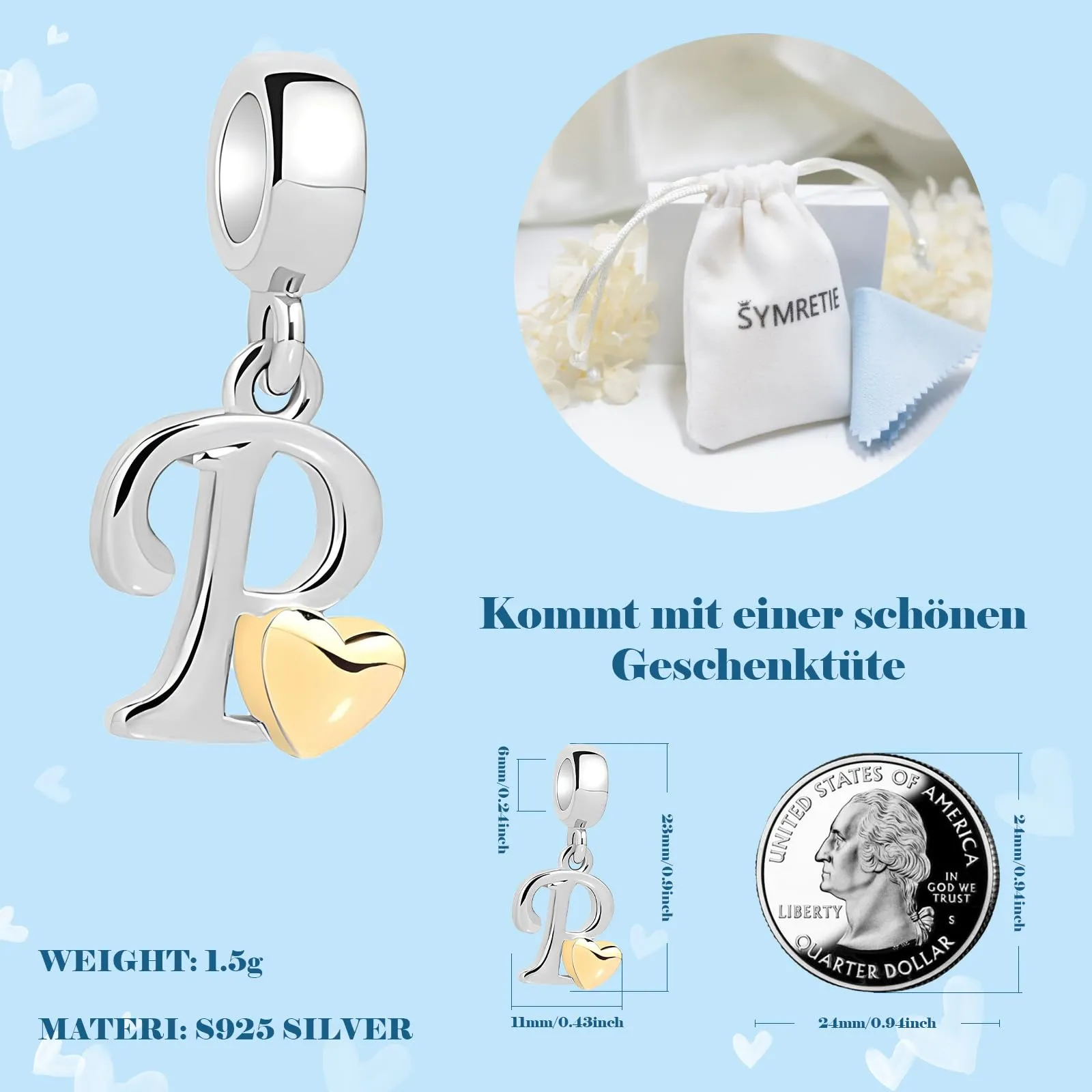 Symretie Bead Charm Ciondolo Argento Sterling 925 con Cubic Zirconia per Braccialetti e Collane europei - immagine 4