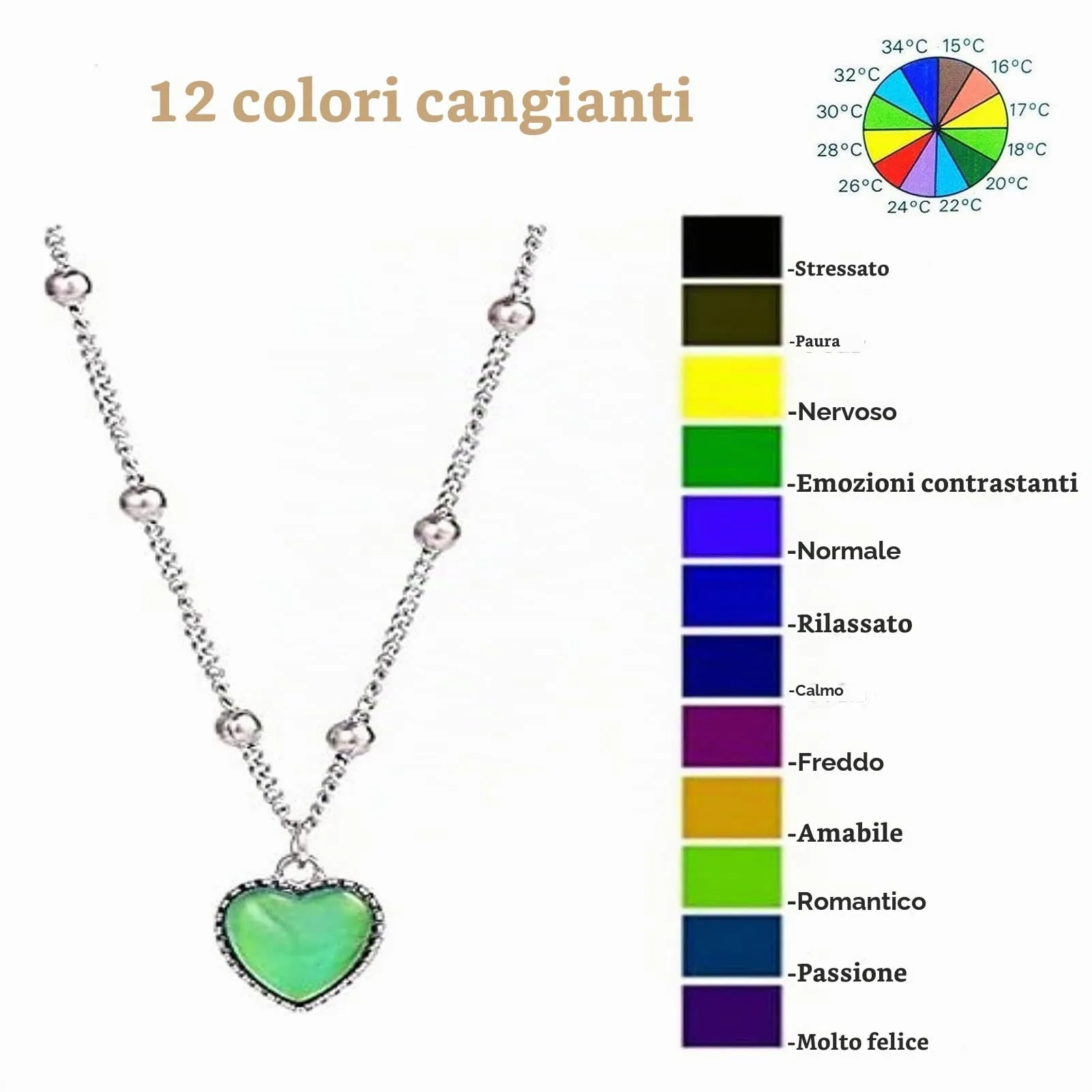 Collana termocromica con ciondolo a forma di cuore infinito che cambia colore - immagine 5
