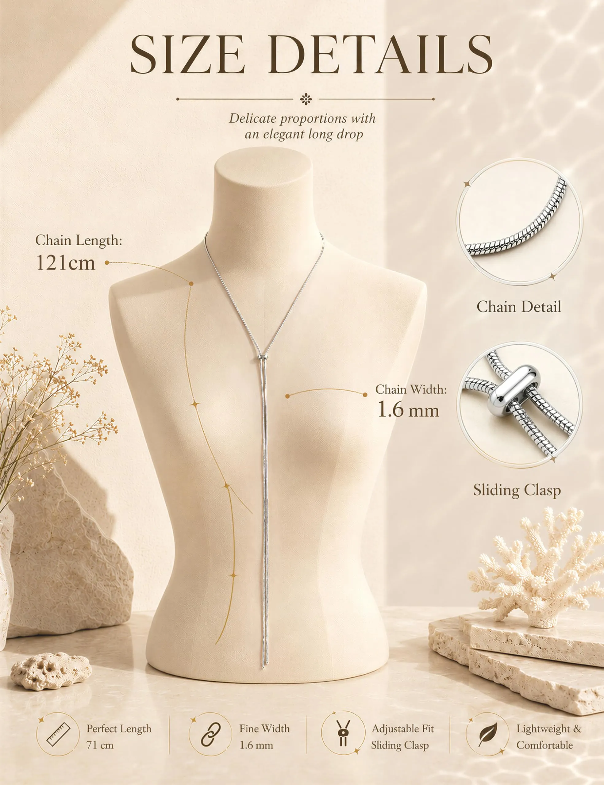 Dochais Collana Donna Lunga a Y a Strati, Argento e Oro, Ipoallergenica - immagine 6