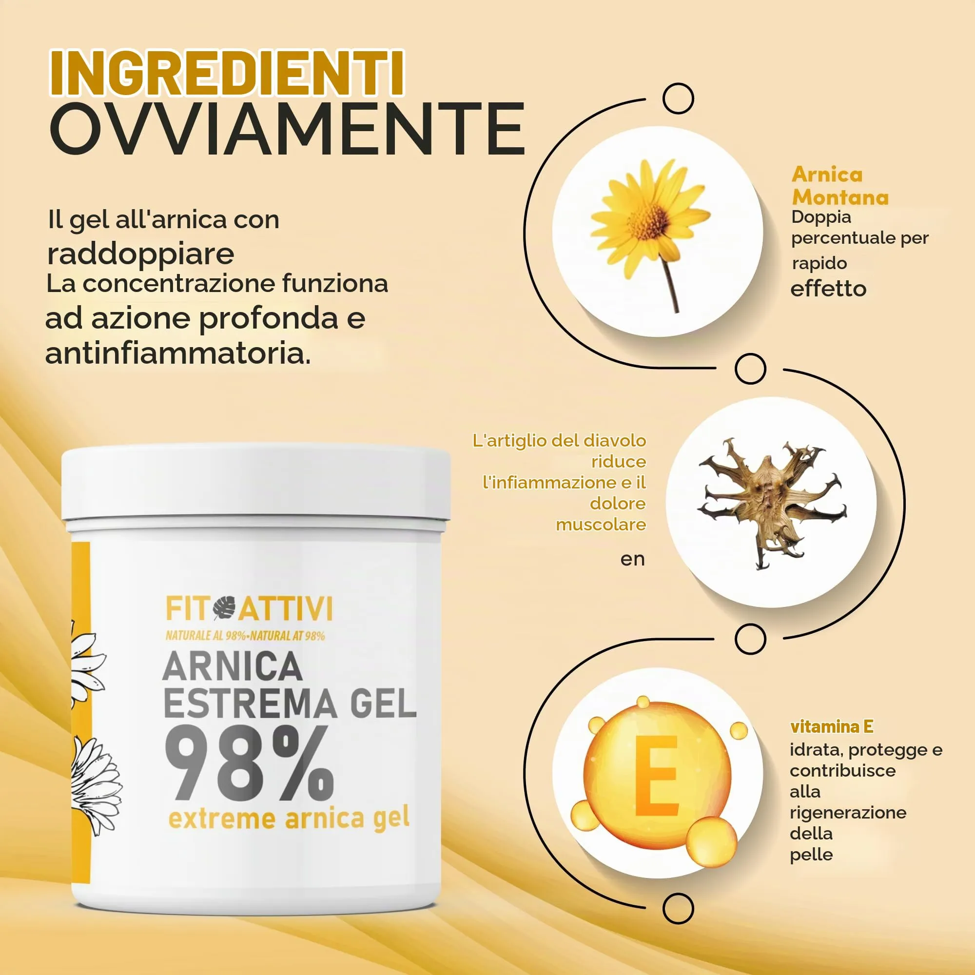Fitoattivi Natura e Benessere Arnica Gel Forte 98% con Vitamina E, Menta e Lavanda, 2x550 ml - immagine 3