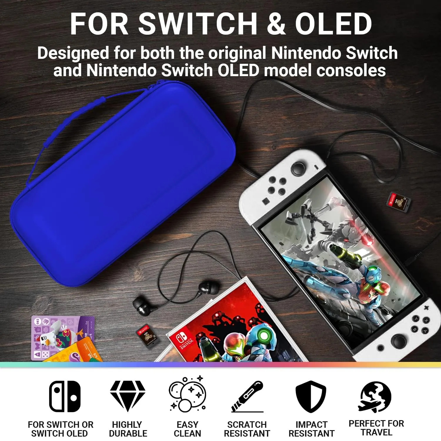 Orzly Custodia da Trasporto Rigida per Nintendo Switch e Switch OLED - Blu - immagine 4