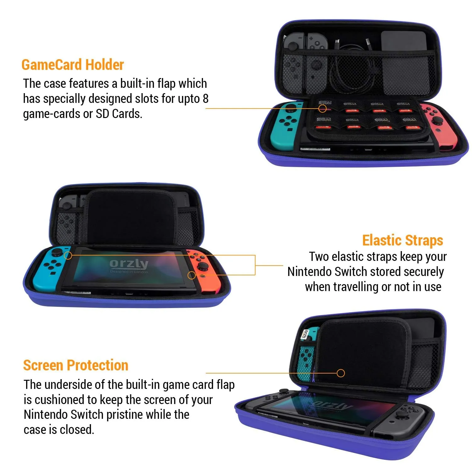Orzly Custodia da Trasporto Rigida per Nintendo Switch e Switch OLED - Blu - immagine 8