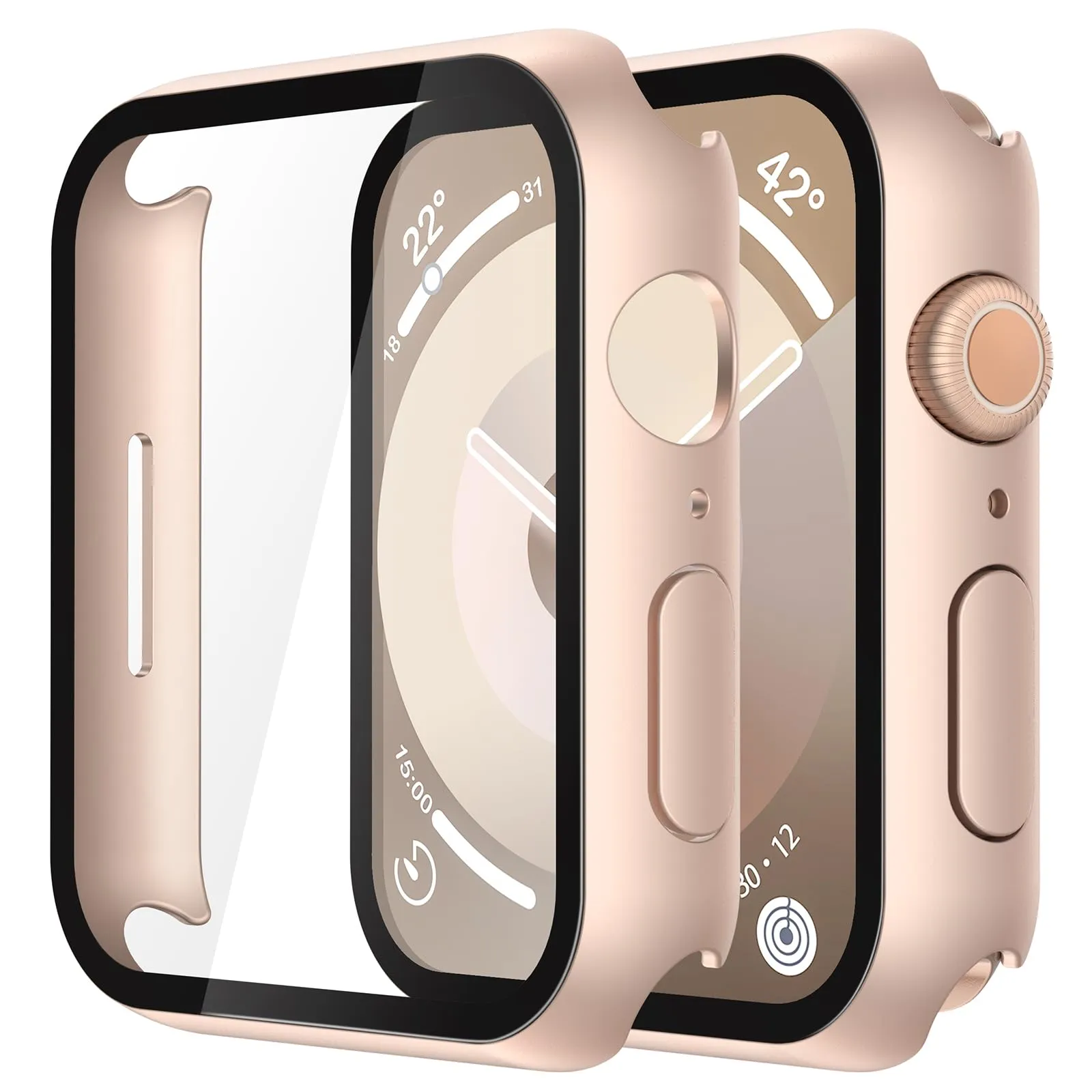 Misxi Cover con Vetro Temperato per Apple Watch Serie 9 8 7 41mm, 1 Oro Rosa + 1 Trasparente - immagine 1
