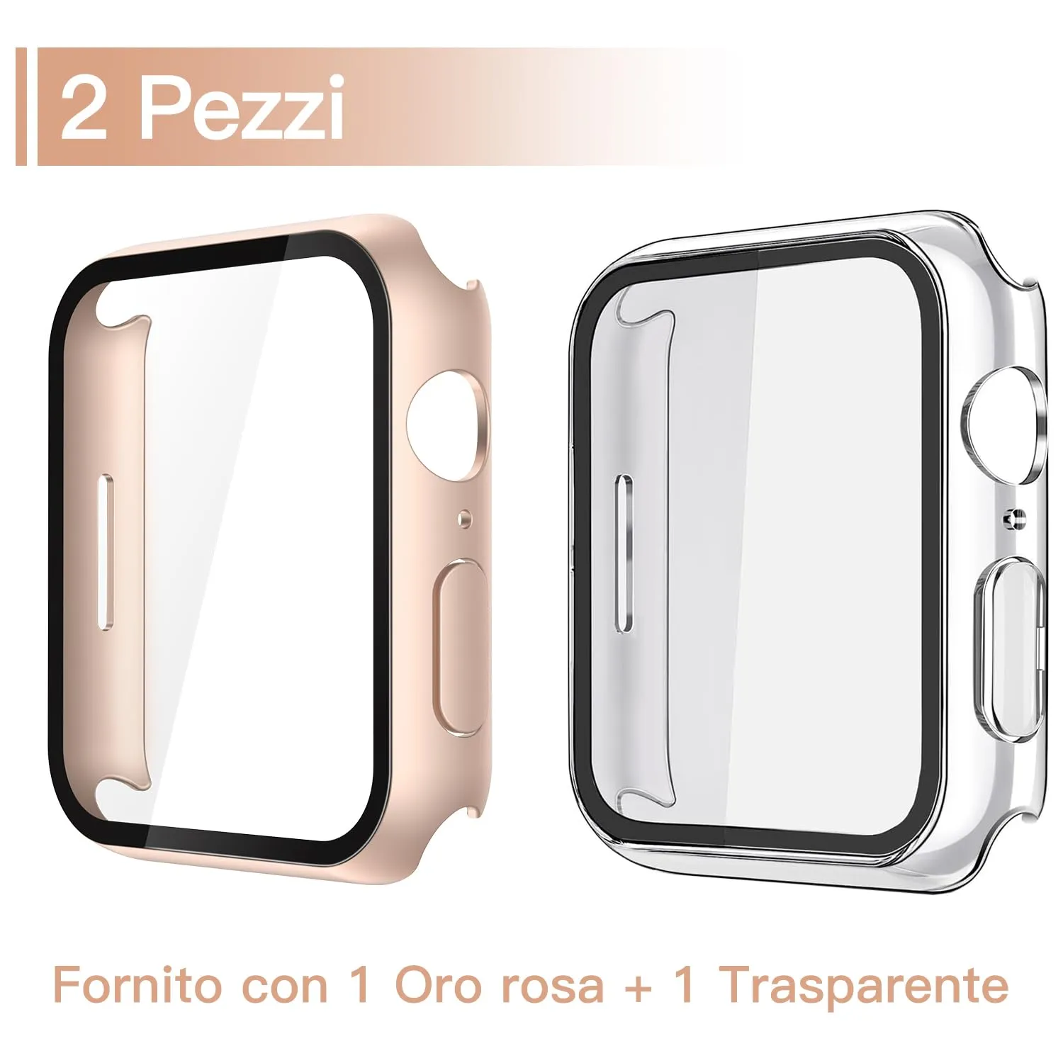 Misxi Cover con Vetro Temperato per Apple Watch Serie 9 8 7 41mm, 1 Oro Rosa + 1 Trasparente - immagine 2