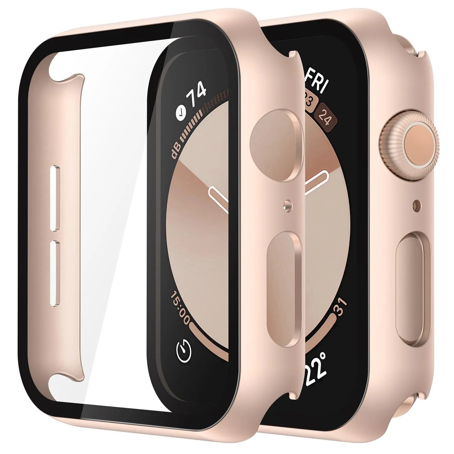 Misxi Cover Protezione con Vetro Temperato per Apple Watch Serie 6/SE/5/4 44mm, 1 Oro Rosa + 1 Trasparente - immagine 1
