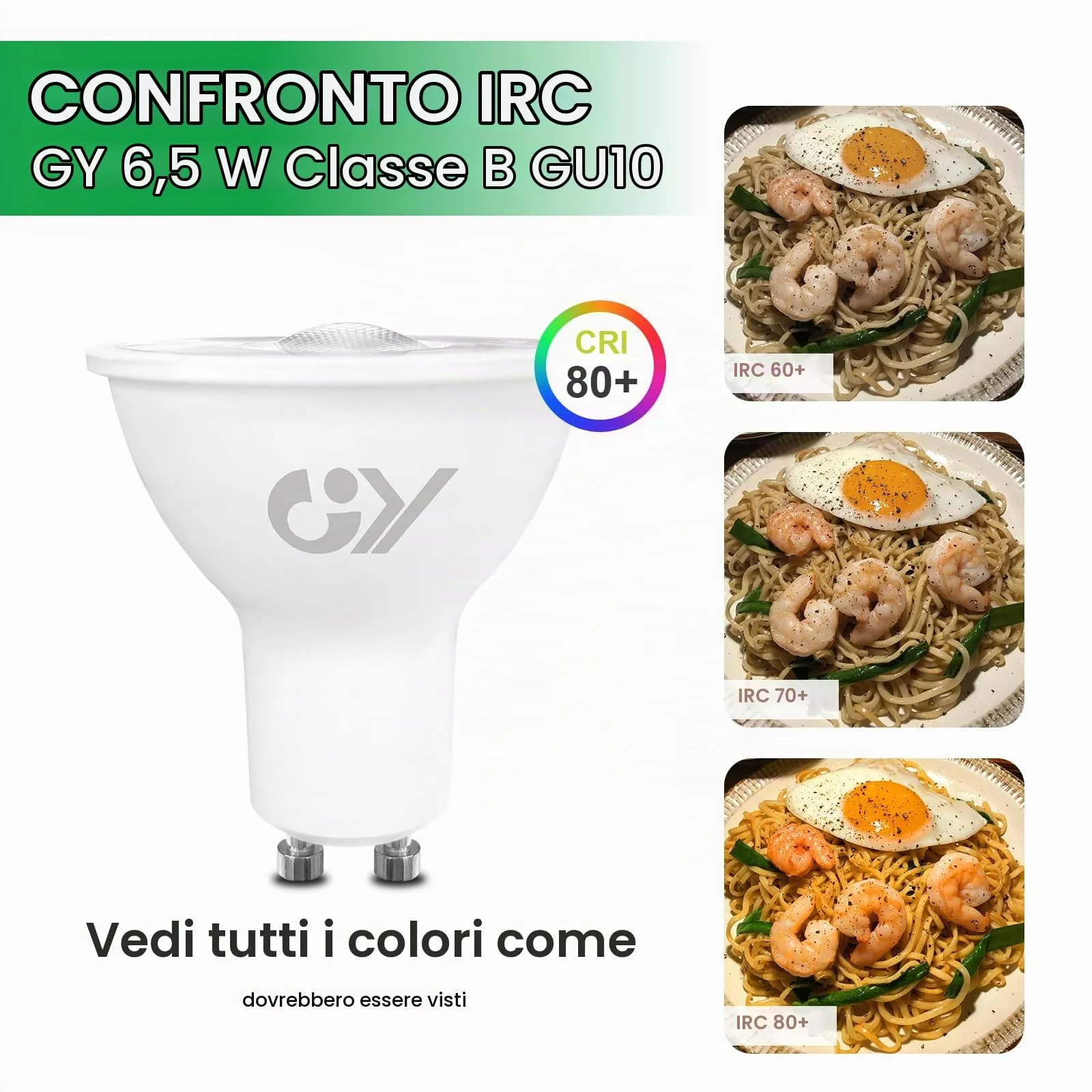 GY Lampadina LED GU10, 6.5W, 1025 Lumen, 2700K Bianco Caldo, 36°, 12 Pezzi - immagine 7