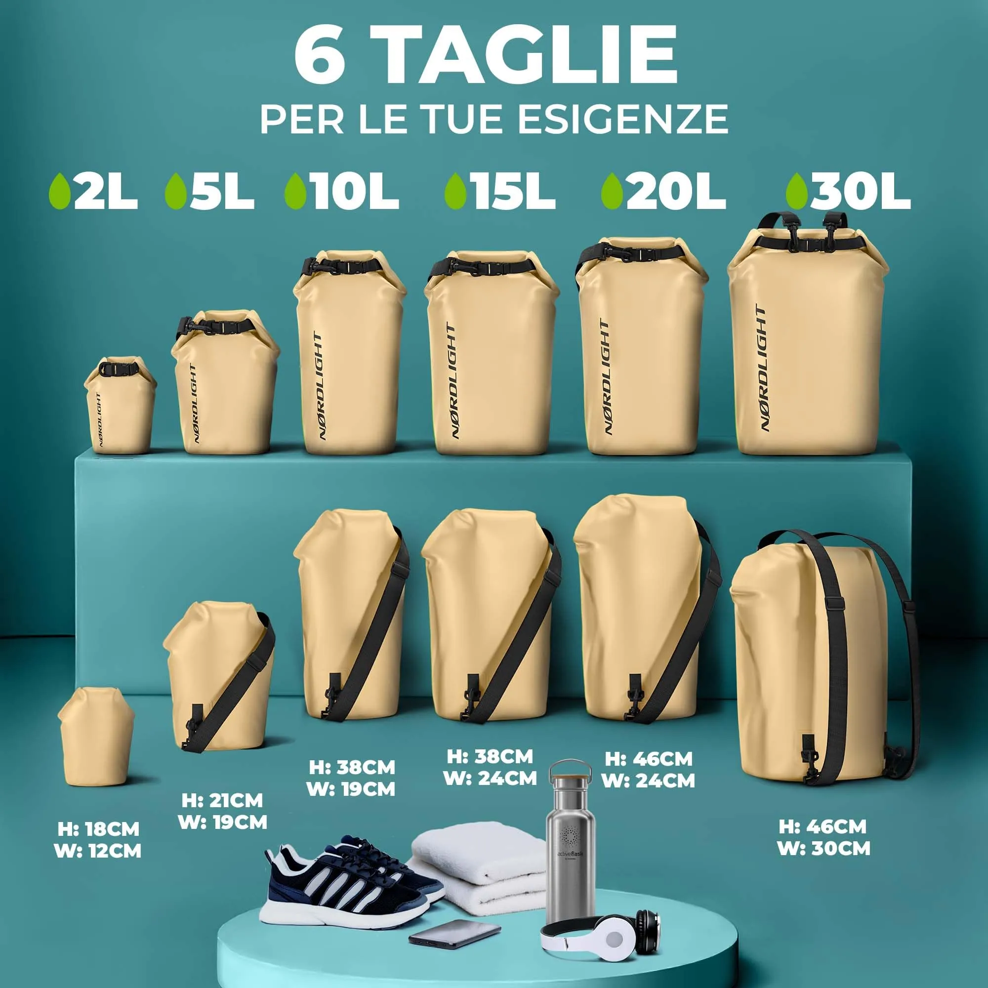 Nordlight Dry Bag Sacca Impermeabile 15L Beige - immagine 3