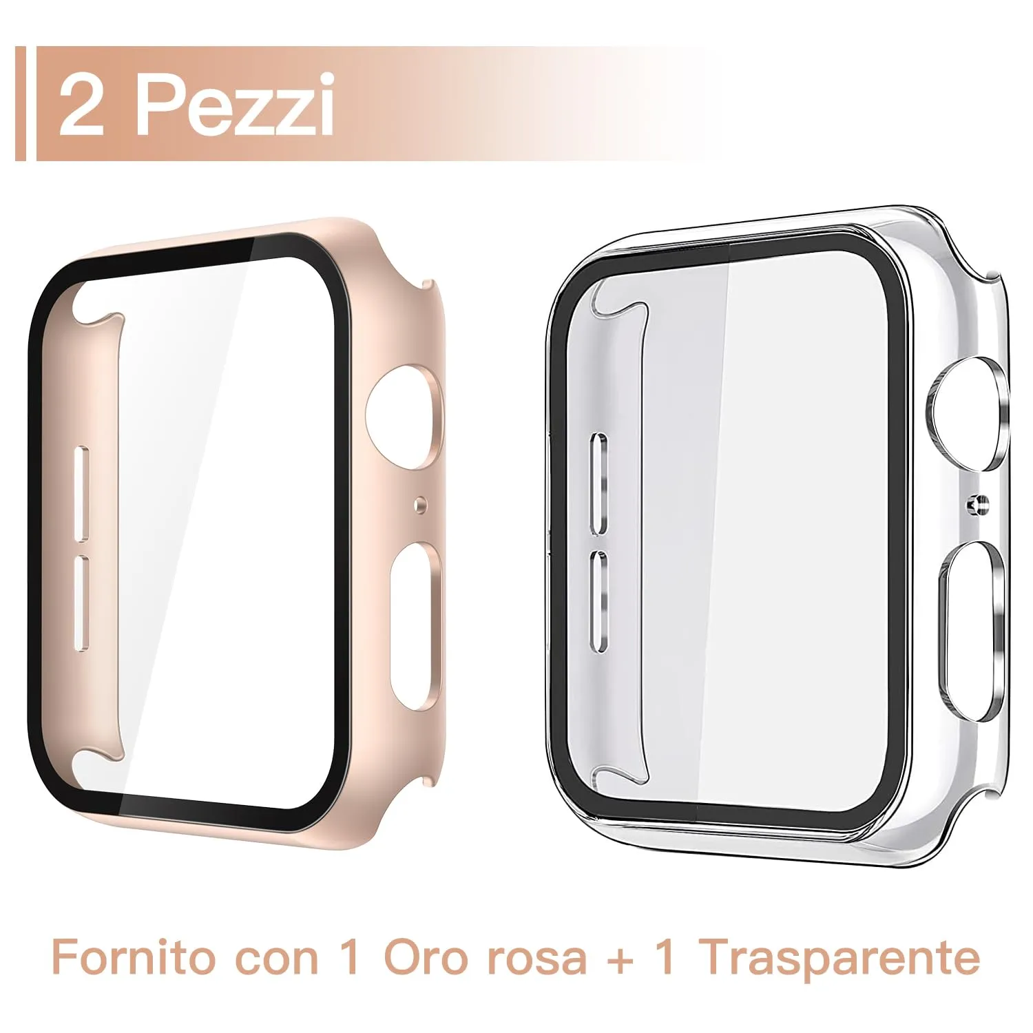 Misxi Cover con Vetro Temperato per Apple Watch SE3/SE2/SE Serie 6/5/4 40mm, 1 Oro Rosa + 1 Trasparente - immagine 2
