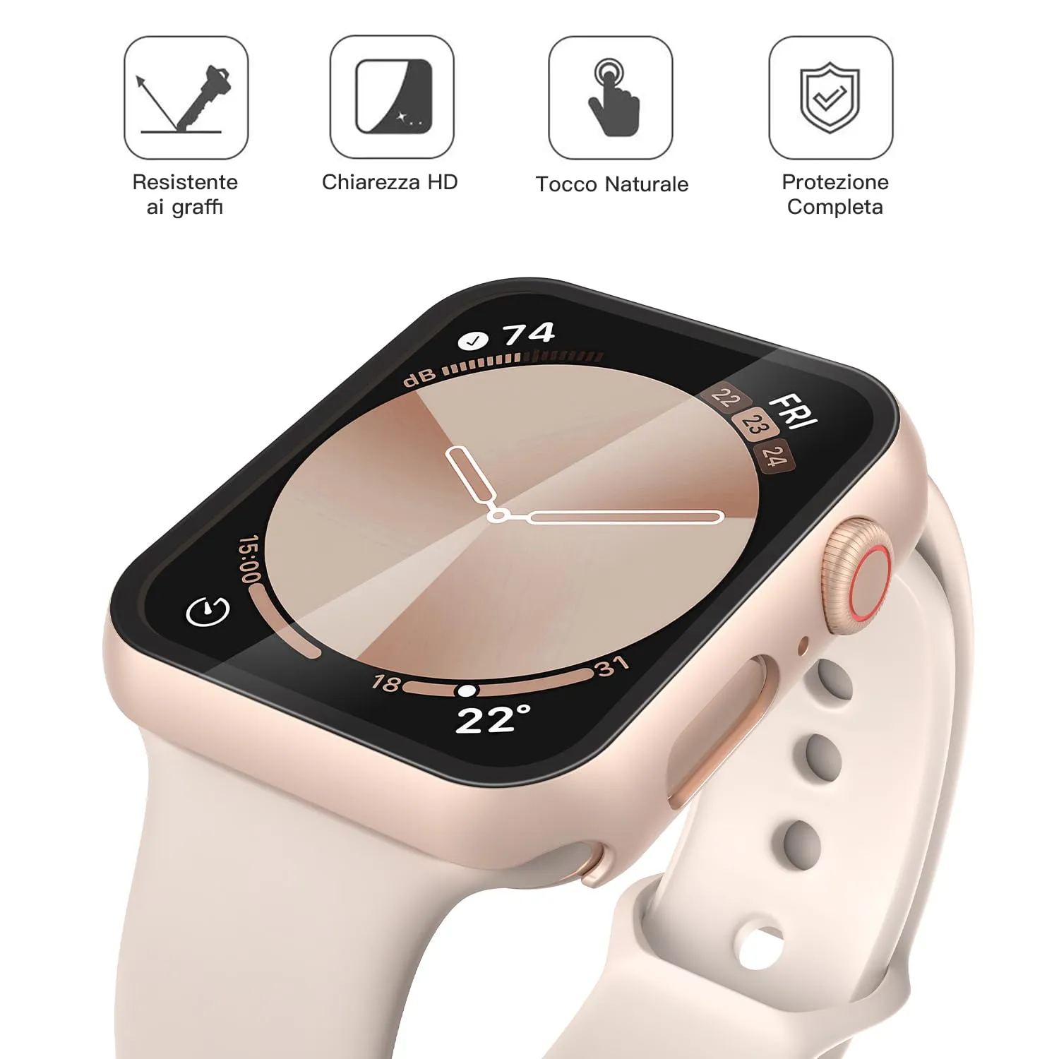 Misxi Cover con Vetro Temperato per Apple Watch SE3/SE2/SE Serie 6/5/4 40mm, 1 Oro Rosa + 1 Trasparente - immagine 3