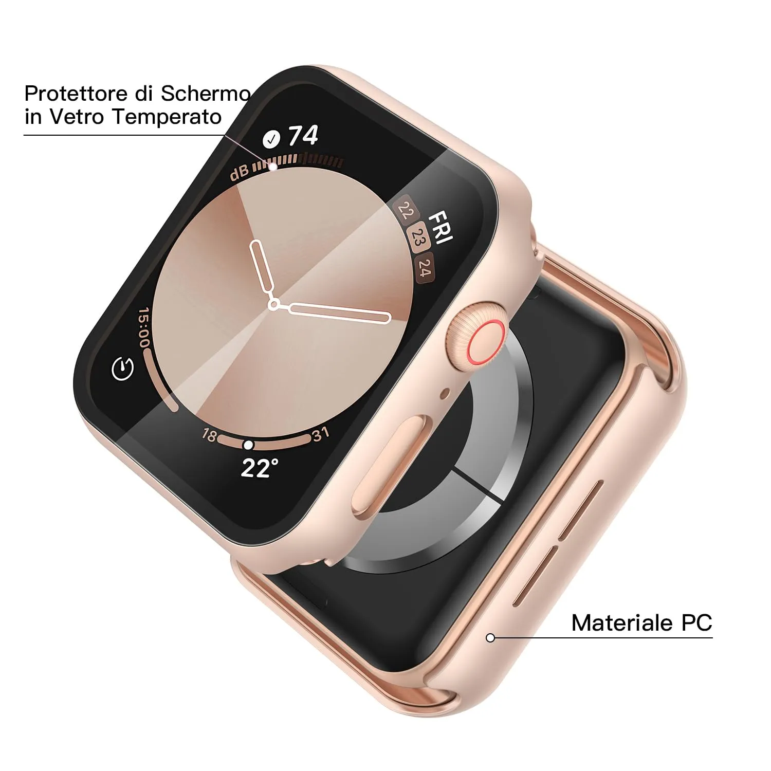 Misxi Cover con Vetro Temperato per Apple Watch SE3/SE2/SE Serie 6/5/4 40mm, 1 Oro Rosa + 1 Trasparente - immagine 4
