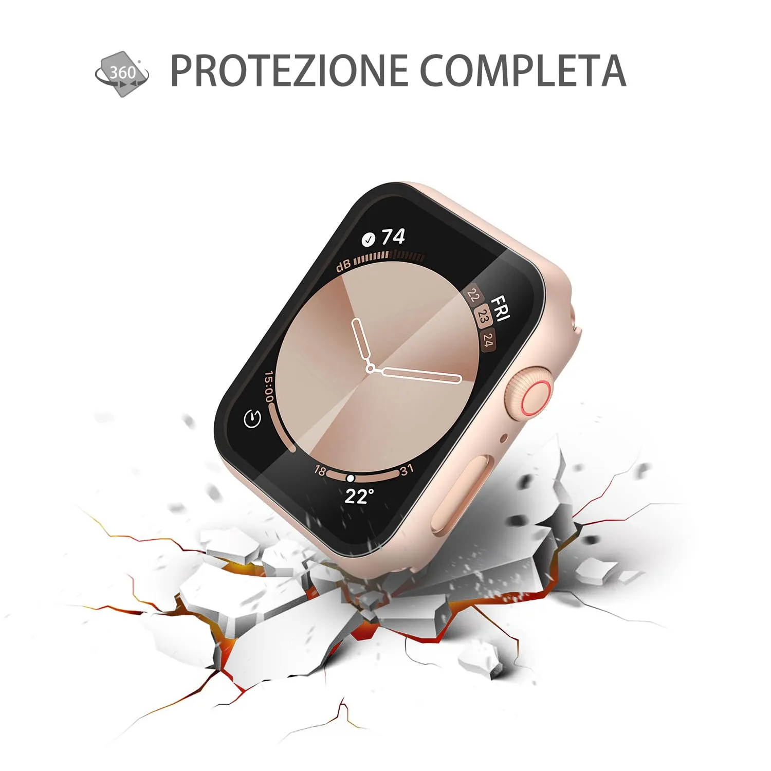 Misxi Cover con Vetro Temperato per Apple Watch SE3/SE2/SE Serie 6/5/4 40mm, 1 Oro Rosa + 1 Trasparente - immagine 5
