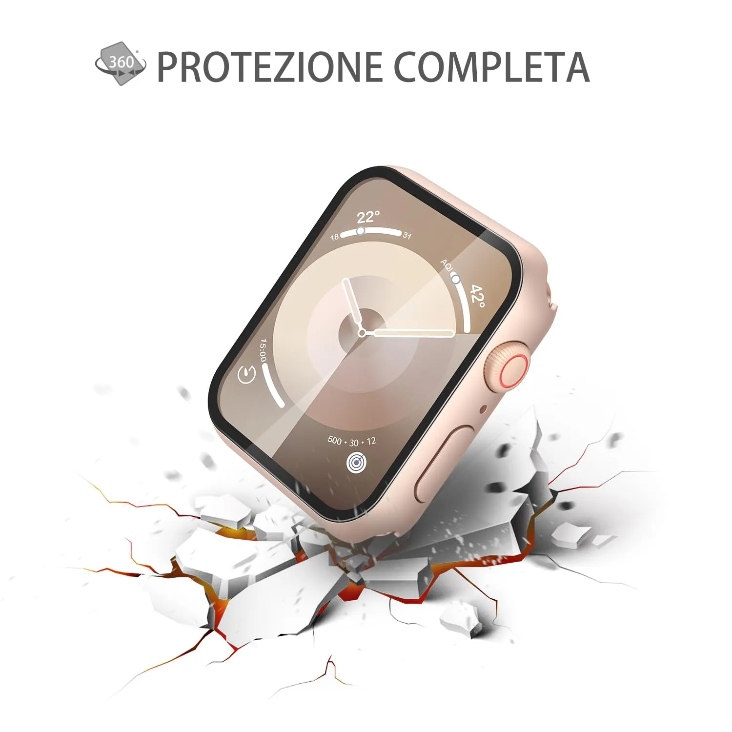 Misxi Cover Protezione con Vetro Temperato per Apple Watch Serie 9 8 7 45mm, 2 Pezzi (1 Oro Rosa + 1 Trasparente) - immagine 5