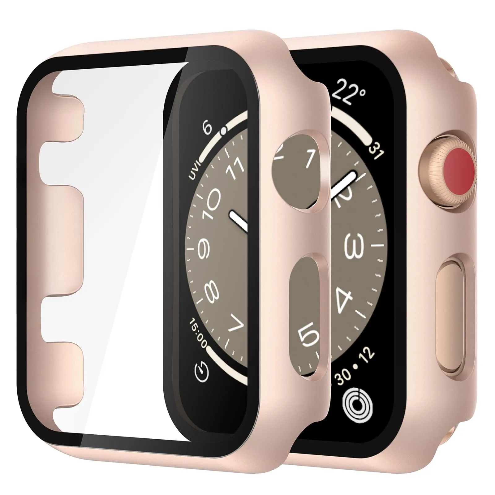 Misxi Cover con Vetro Temperato per Apple Watch Serie 2/3 38mm, 1 Oro Rosa + 1 Trasparente - immagine 1