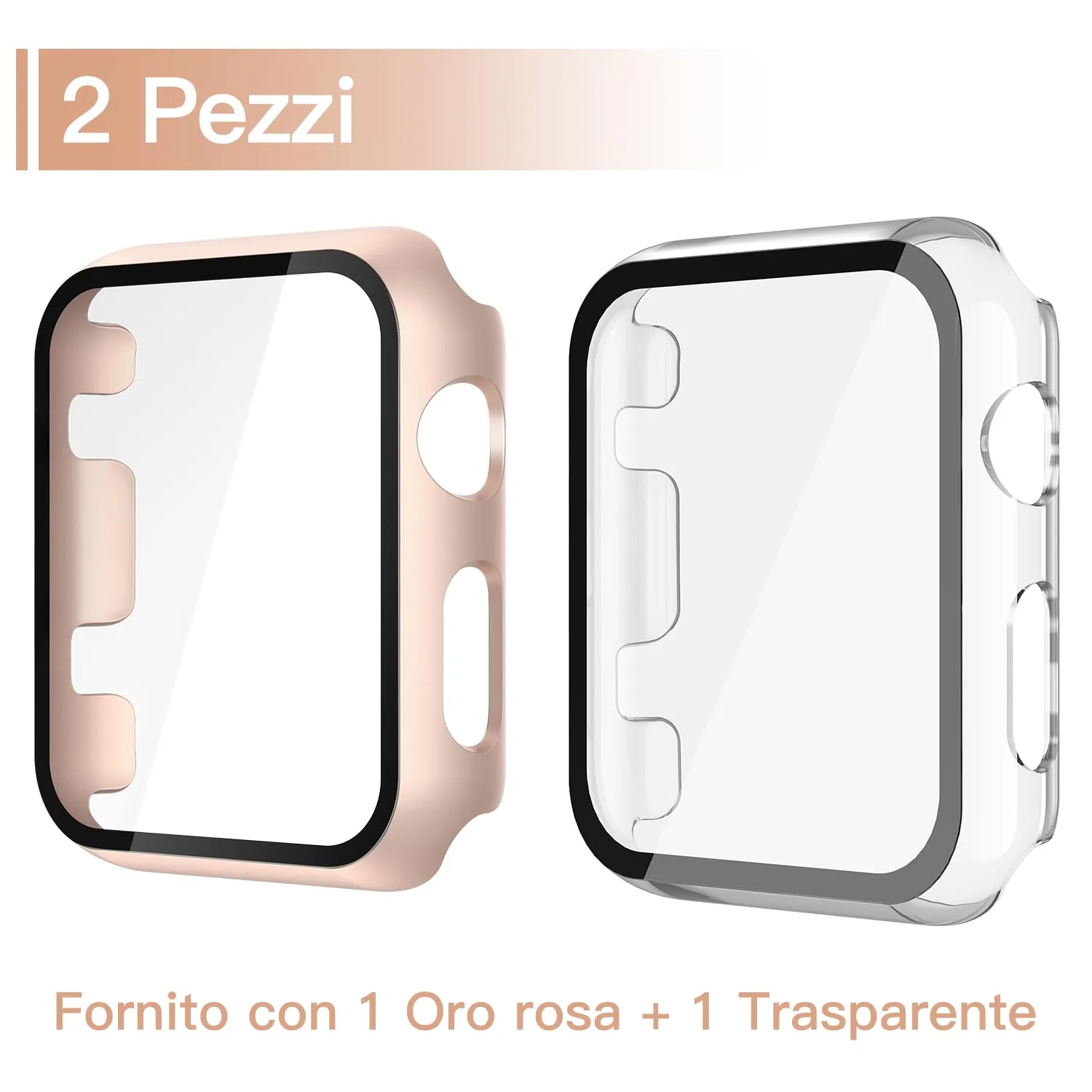 Misxi Cover con Vetro Temperato per Apple Watch Serie 2/3 38mm, 1 Oro Rosa + 1 Trasparente - immagine 2