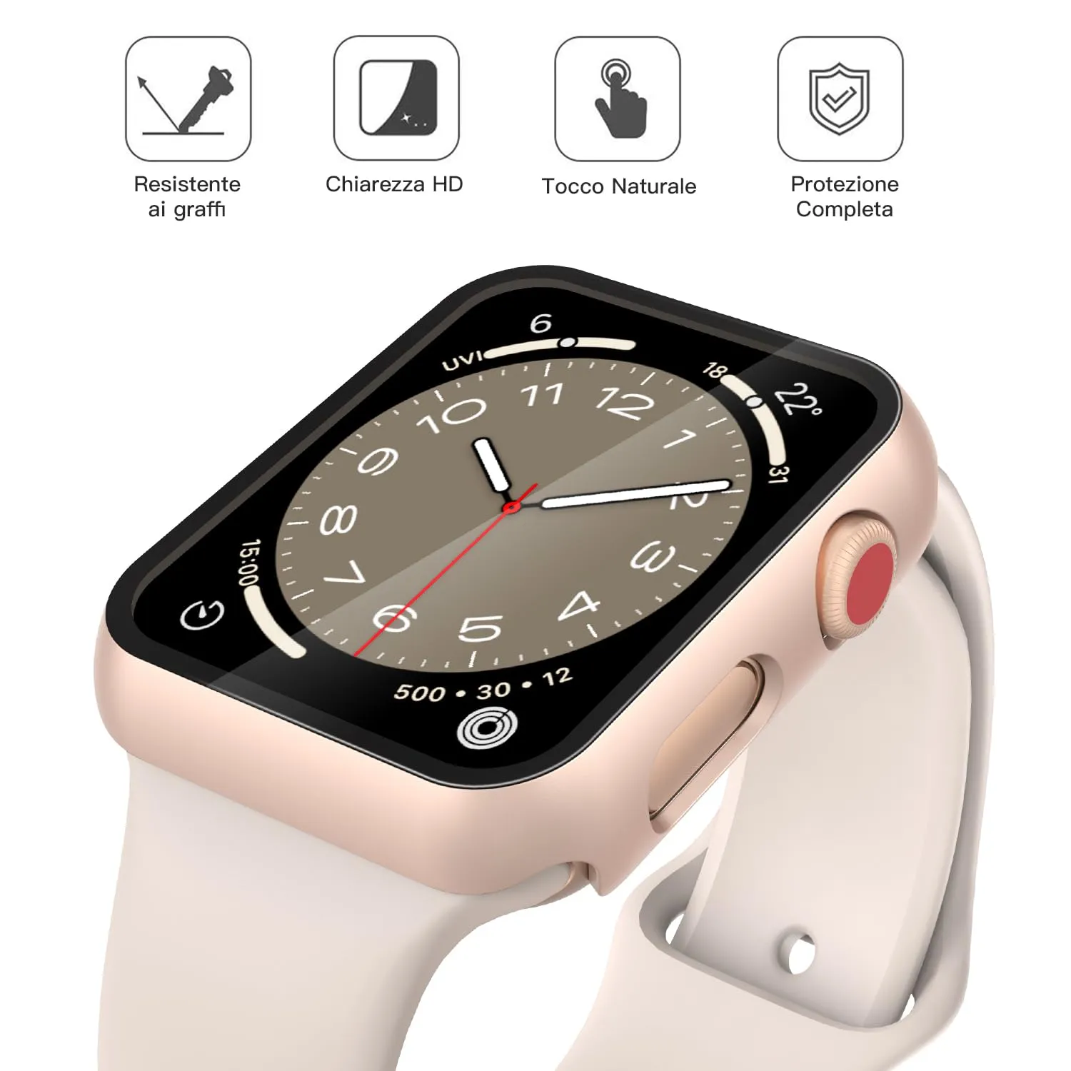 Misxi Cover con Vetro Temperato per Apple Watch Serie 2/3 38mm, 1 Oro Rosa + 1 Trasparente - immagine 3