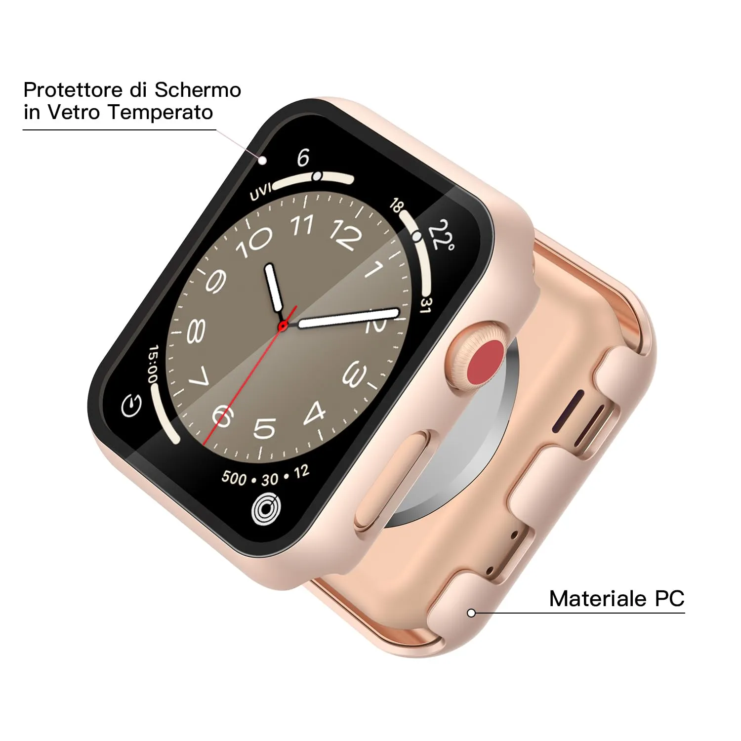Misxi Cover con Vetro Temperato per Apple Watch Serie 2/3 38mm, 1 Oro Rosa + 1 Trasparente - immagine 4