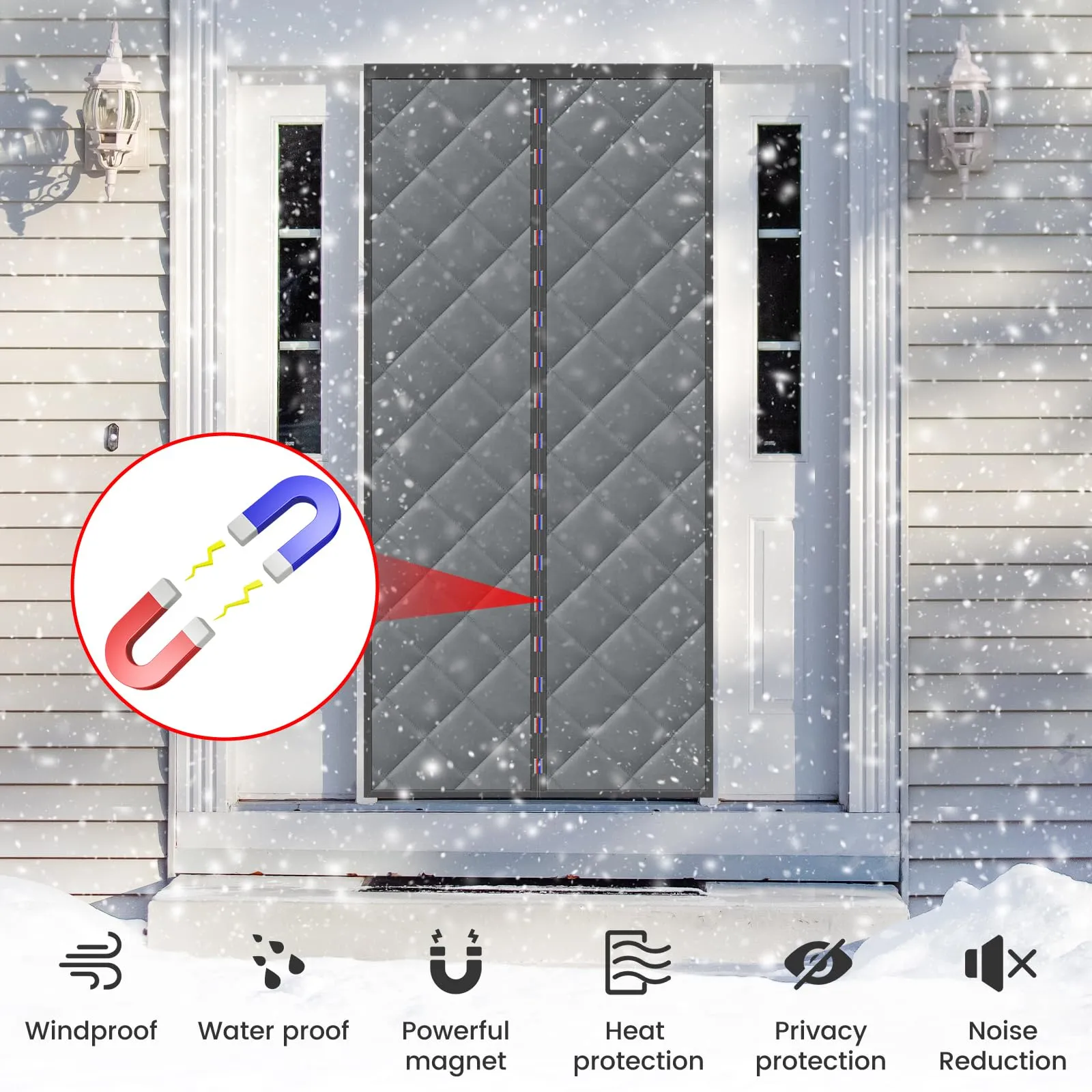 Berssen Tenda Porta Inverno Termica Magnetica - 90 x 210 cm - Grigio - immagine 2
