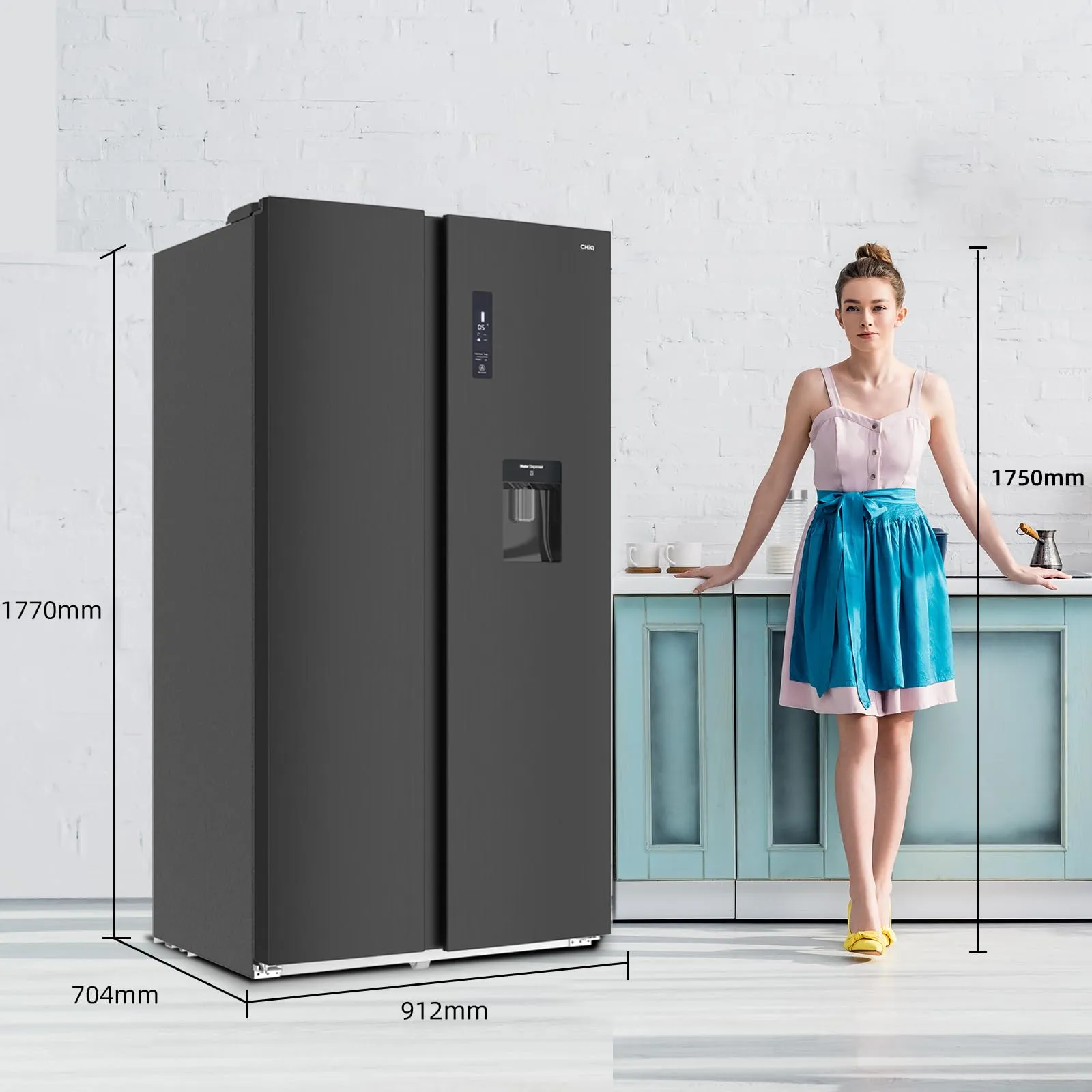 CHiQ FSS559NEI42D Frigorifero Side-by-Side Inverter con Dispenser, Nero - immagine 4