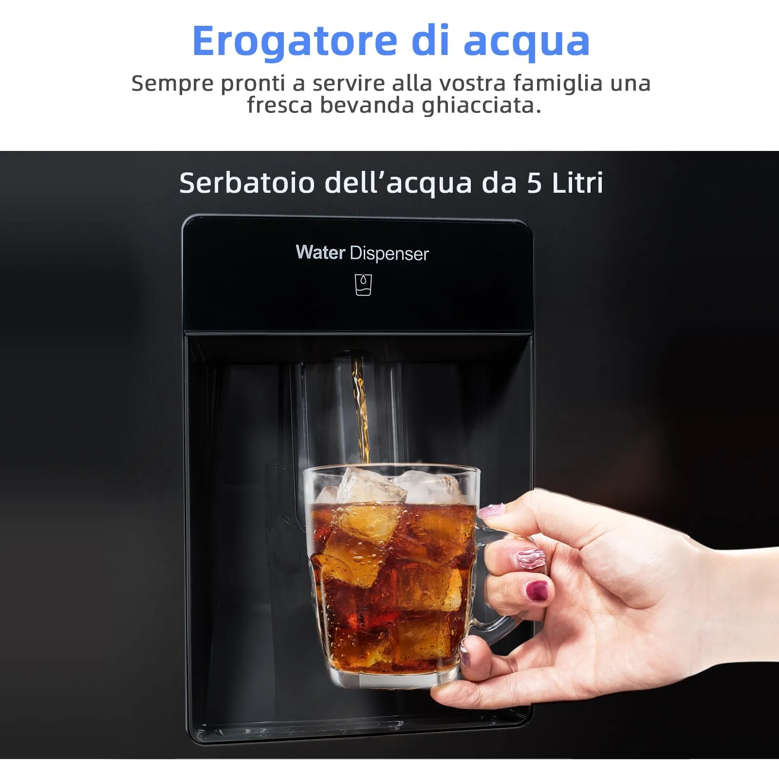 CHiQ FSS559NEI42D Frigorifero Side-by-Side Inverter con Dispenser, Nero - immagine 7