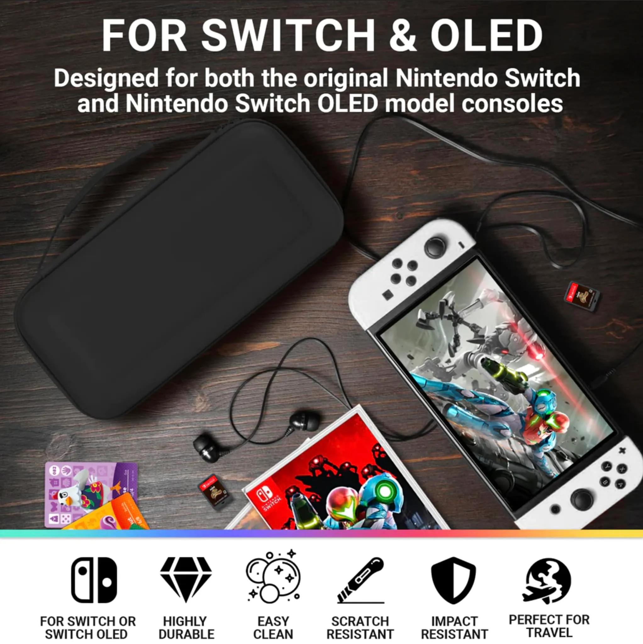Orzly Custodia Rigida Protettiva per Nintendo Switch e Switch OLED - Nero - immagine 3