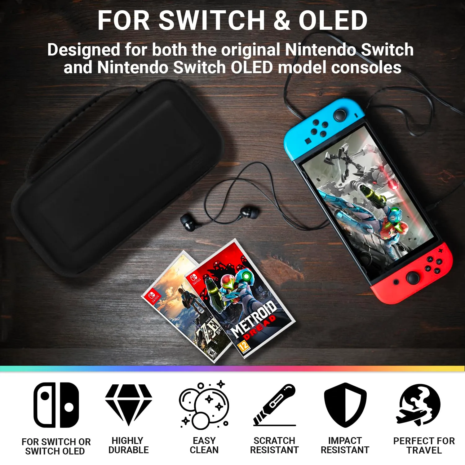 Orzly Custodia Rigida Protettiva per Nintendo Switch e Switch OLED - Nero - immagine 8