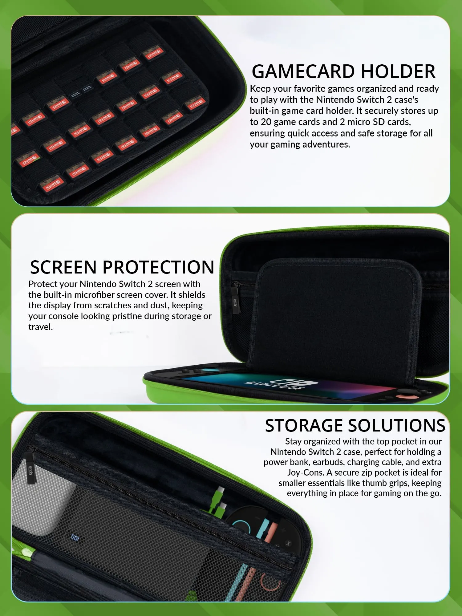 Orzly Custodia Protettiva da Viaggio per Nintendo Switch 2, Verde - immagine 3