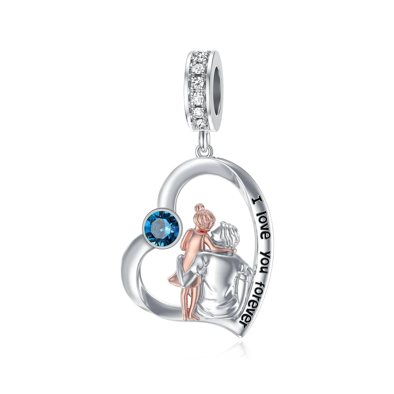 ROMANTICWORK Ciondolo a forma di cuore in argento Sterling 925 con Zirconia cubica per braccialetti padre e figlia - immagine 1