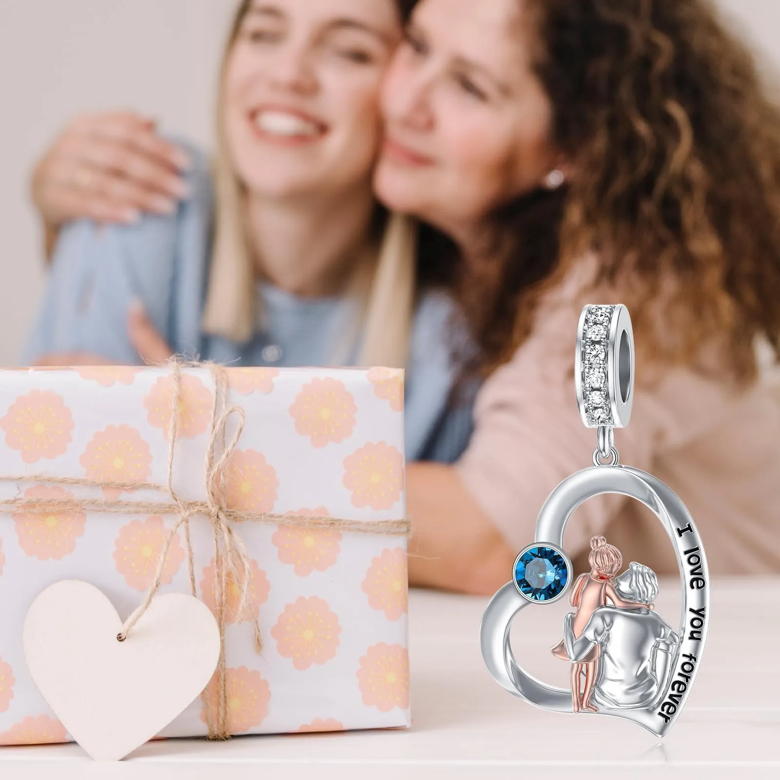 ROMANTICWORK Ciondolo a forma di cuore in argento Sterling 925 con Zirconia cubica per braccialetti padre e figlia - immagine 3