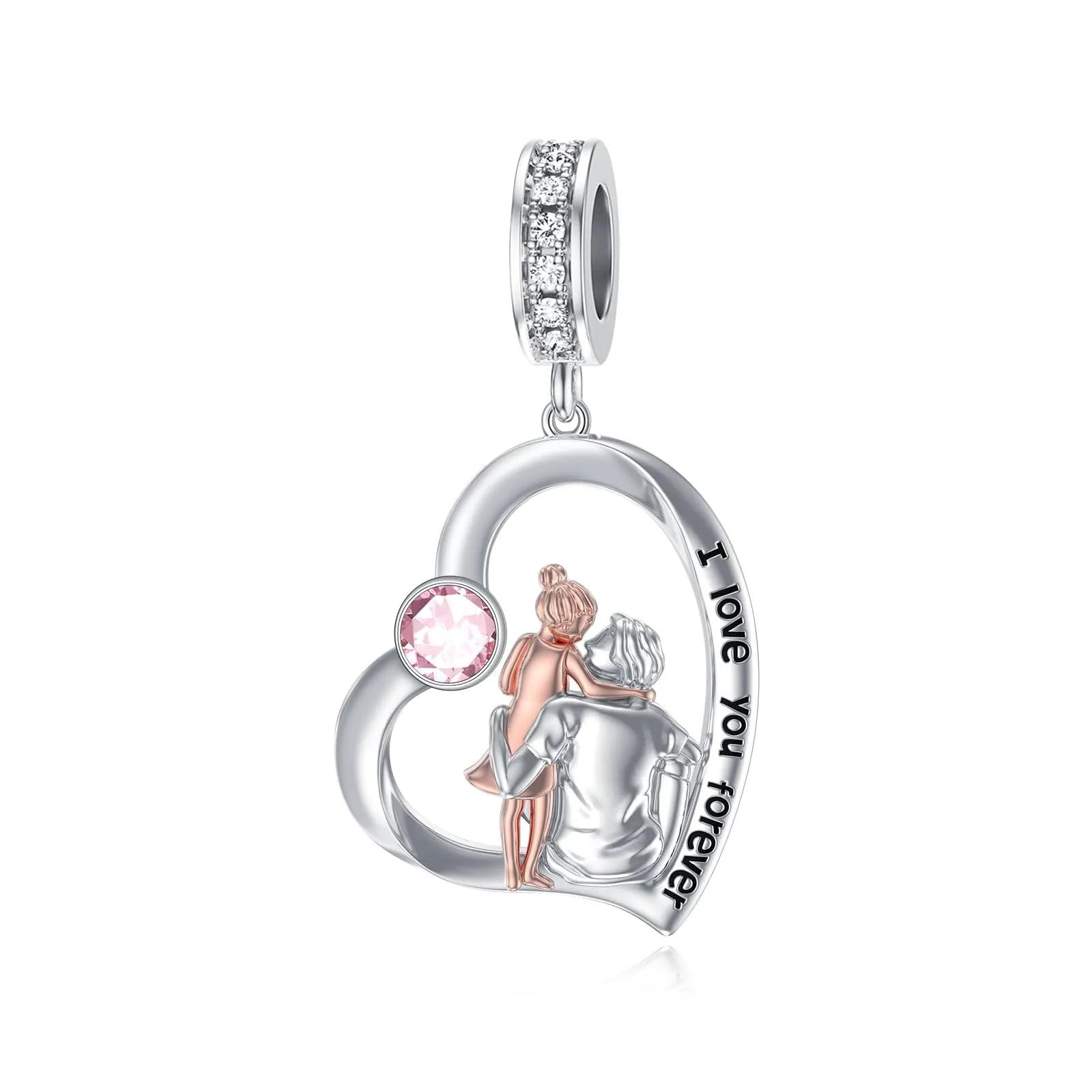 ROMANTICWORK Ciondolo a forma di cuore in argento sterling 925 con zirconia cubica per braccialetti padre e figlia - immagine 1