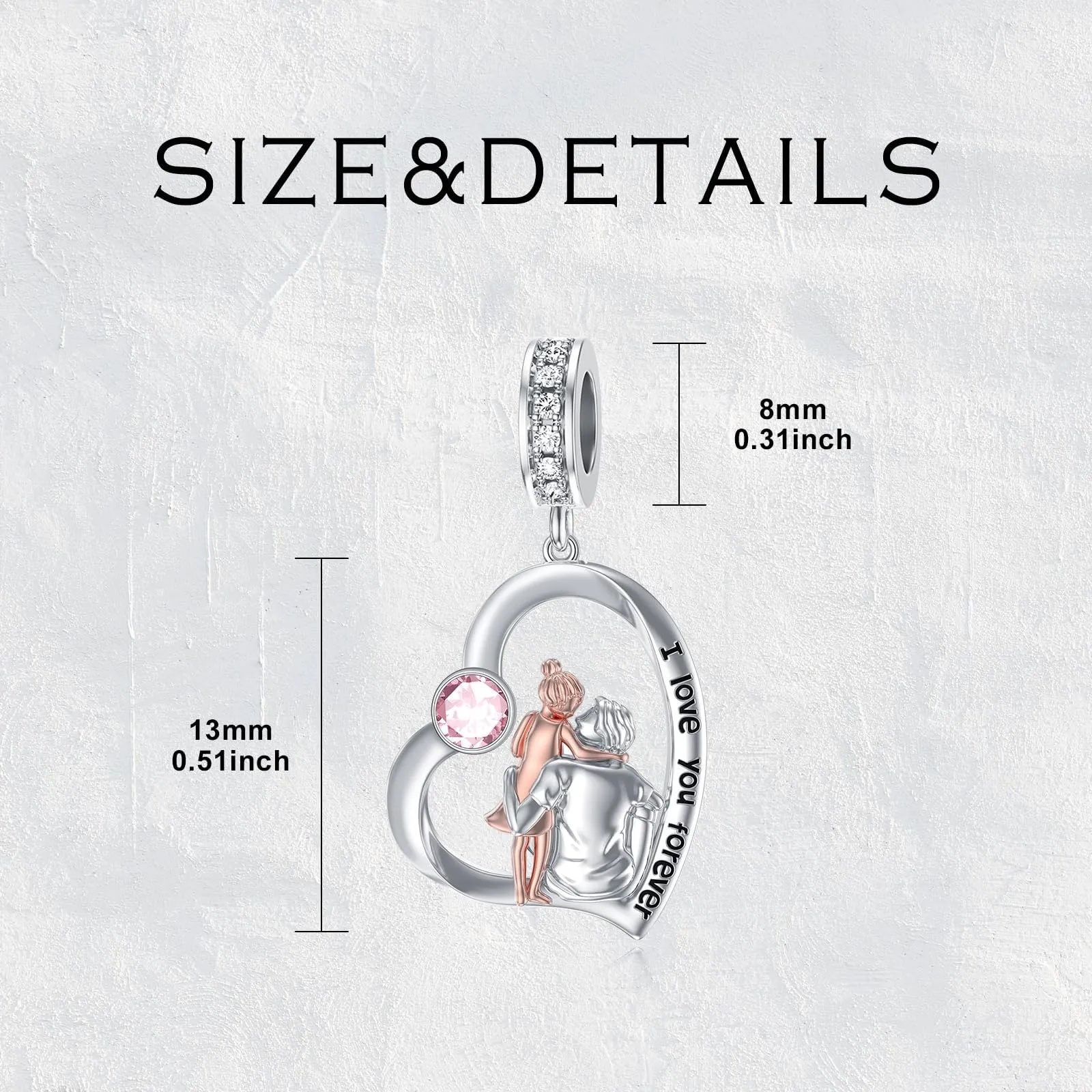 ROMANTICWORK Ciondolo a forma di cuore in argento sterling 925 con zirconia cubica per braccialetti padre e figlia - immagine 2