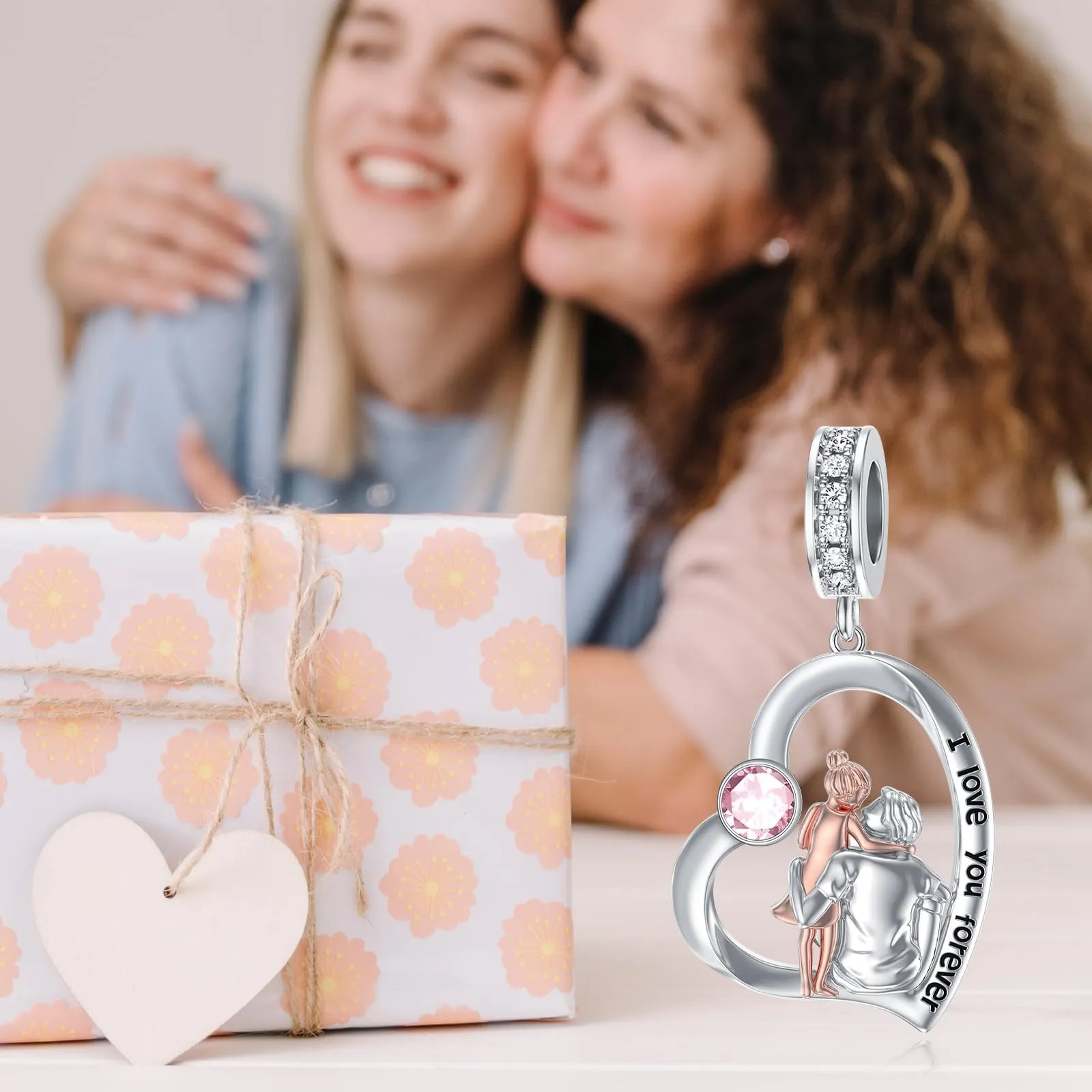 ROMANTICWORK Ciondolo a forma di cuore in argento sterling 925 con zirconia cubica per braccialetti padre e figlia - immagine 4
