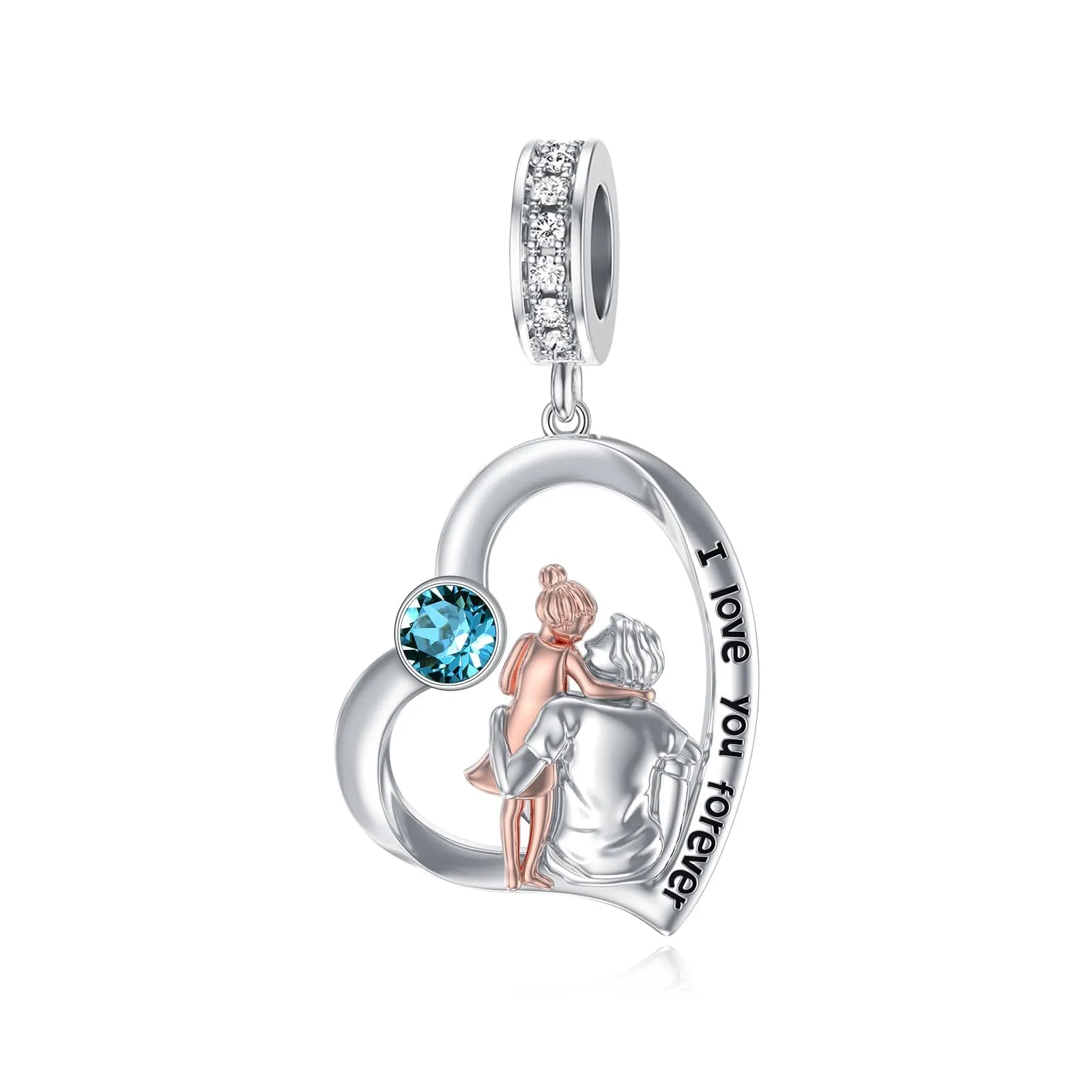 ROMANTICWORK Ciondolo a forma di cuore in argento Sterling 925 con Zirconia cubica per braccialetti padre e figlia - immagine 1