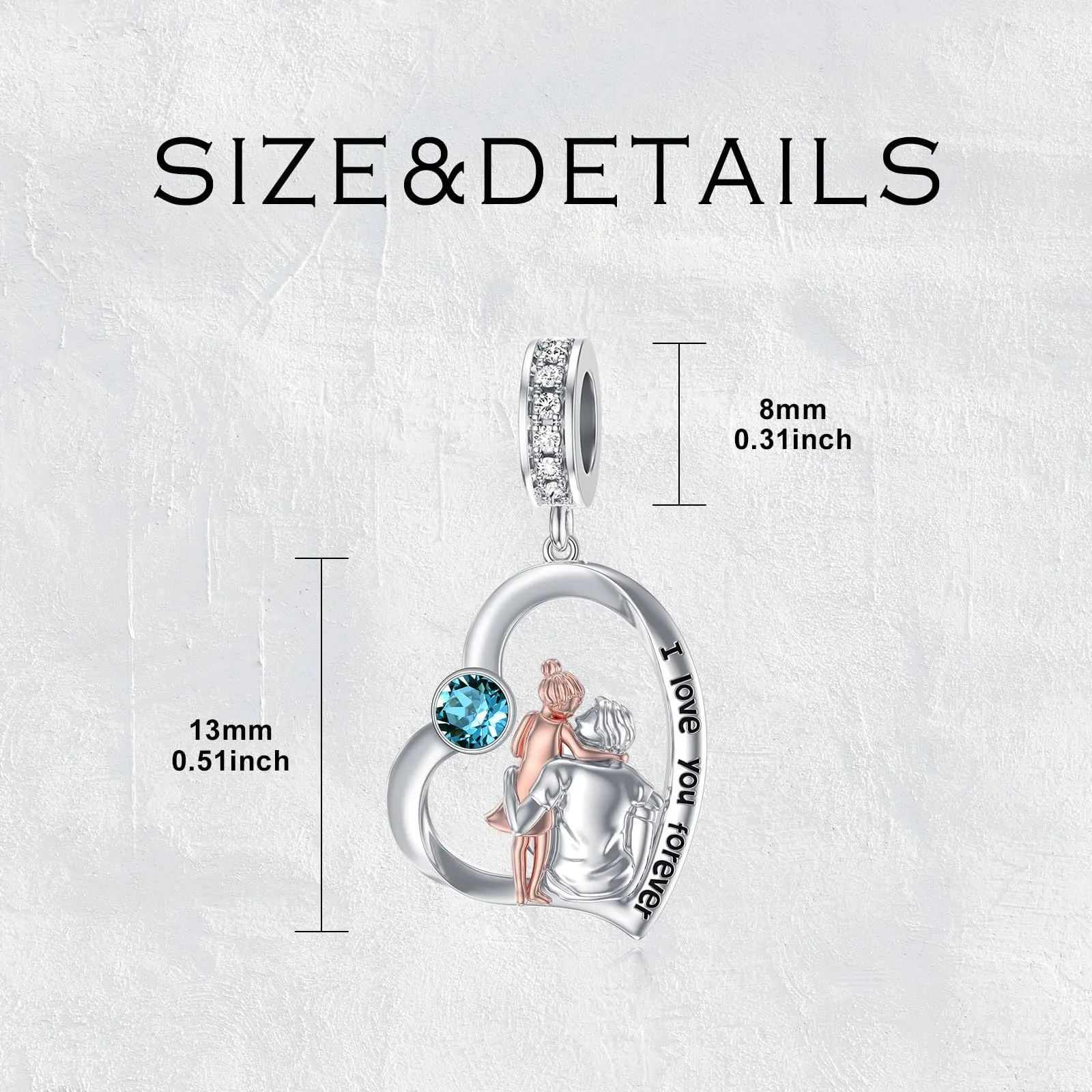 ROMANTICWORK Ciondolo a forma di cuore in argento Sterling 925 con Zirconia cubica per braccialetti padre e figlia - immagine 2