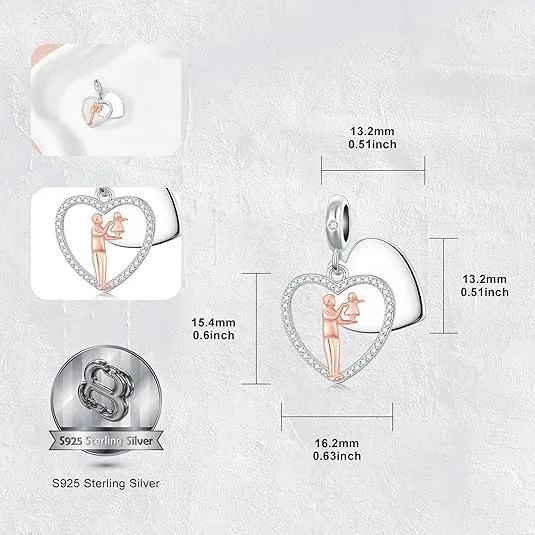 ROMANTICWORK Ciondolo a forma di cuore in Argento Sterling 925 e Zirconia Cubica per braccialetti padre e figlia - immagine 4