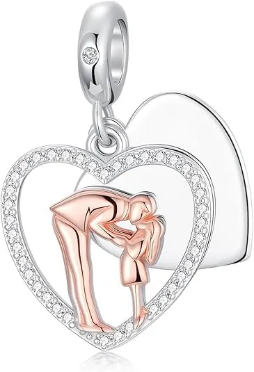 ROMANTICWORK Ciondolo a forma di cuore in argento Sterling 925 con Zirconia cubica per braccialetti padre e figlia - immagine 2
