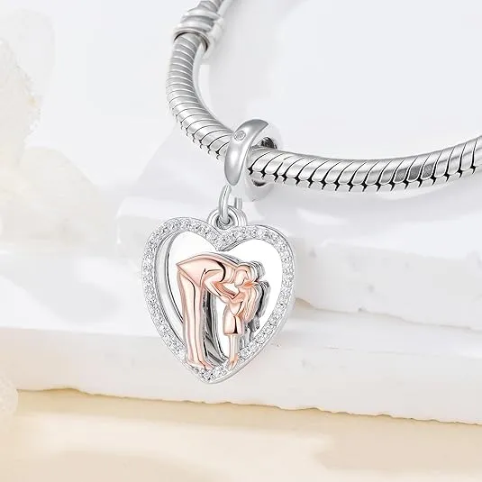 ROMANTICWORK Ciondolo a forma di cuore in argento Sterling 925 con Zirconia cubica per braccialetti padre e figlia - immagine 6
