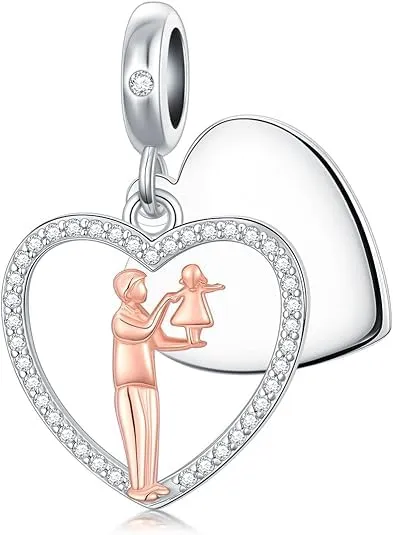 ROMANTICWORK Ciondolo a forma di cuore in argento Sterling 925 per braccialetti padre e figlia - immagine 1