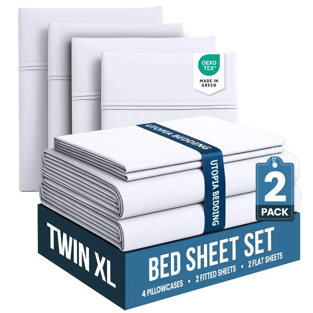 Utopia Bedding Set di lenzuola per letto singolo XL, Pack di 2, microfibra spazzolata, Bianco - immagine 1
