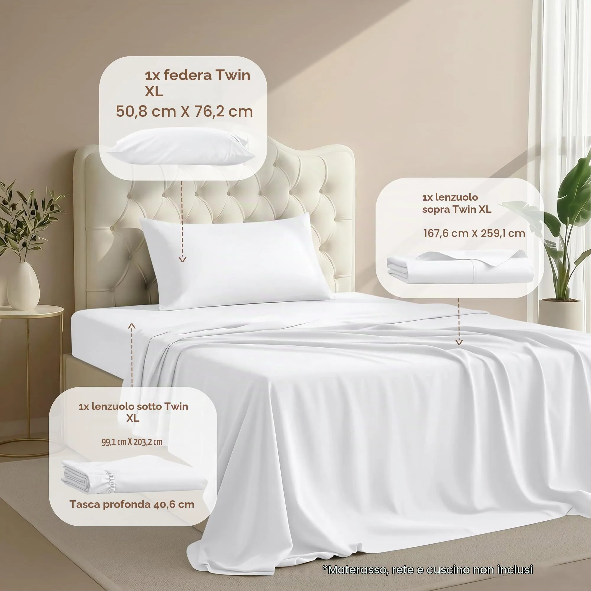 Utopia Bedding Set di lenzuola per letto singolo XL, Pack di 2, microfibra spazzolata, Bianco - immagine 2