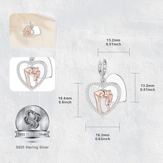 ROMANTICWORK Ciondolo a forma di cuore in Argento Sterling 925 per braccialetti Padre e Figlia - immagine 4