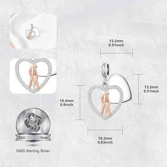 ROMANTICWORK Ciondolo a forma di cuore in argento Sterling 925 per braccialetti e collane - immagine 3