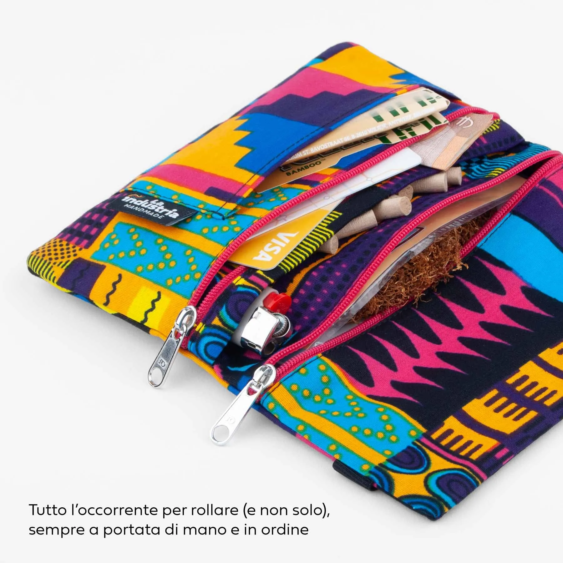 La Industria HANDMADE Porta Tabacco e Portafoglio Compatto con Doppia Cerniera, Fantasia Africana Ghana - immagine 3